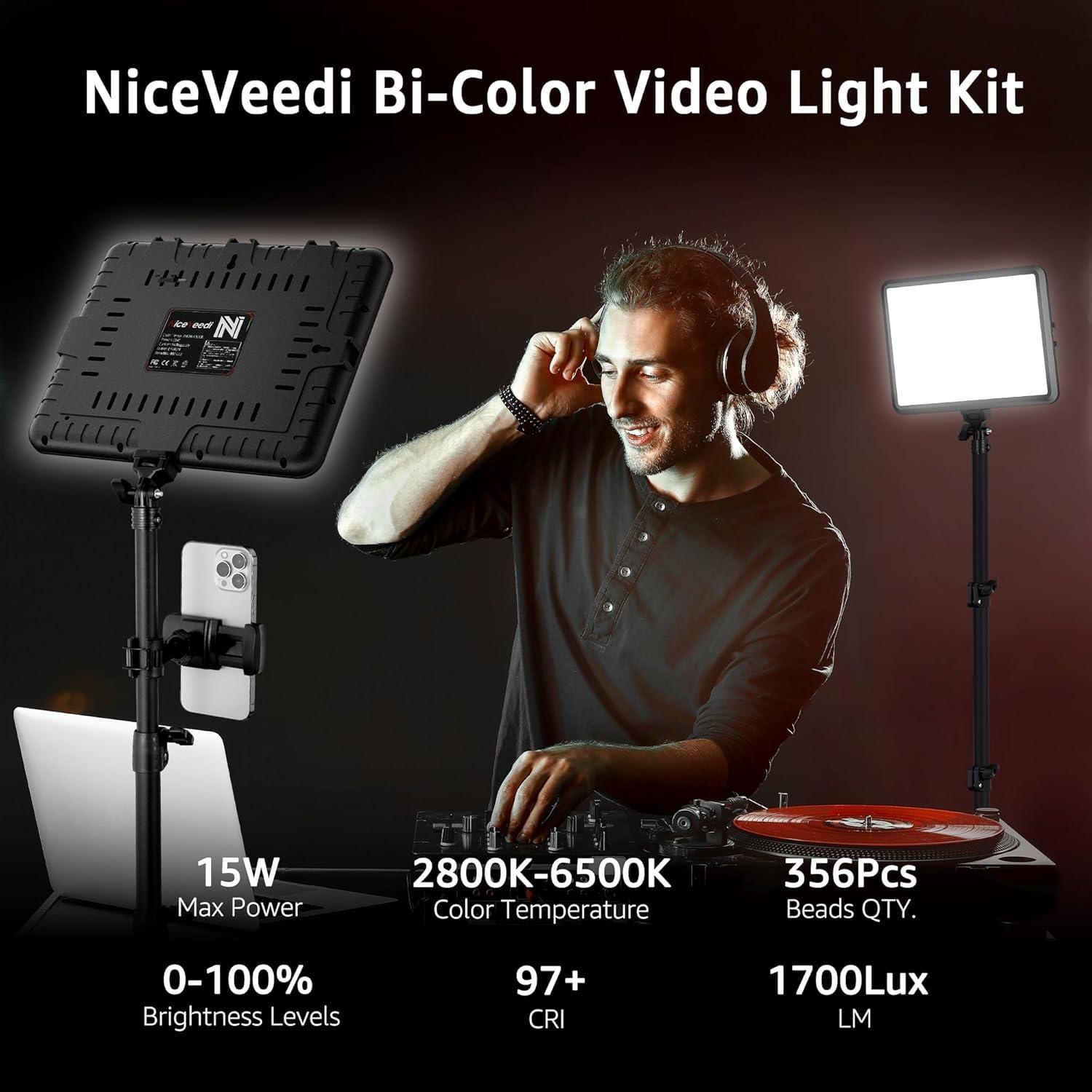 Kit de Iluminación LED NiceVeedi 2800-6500K con Trípode