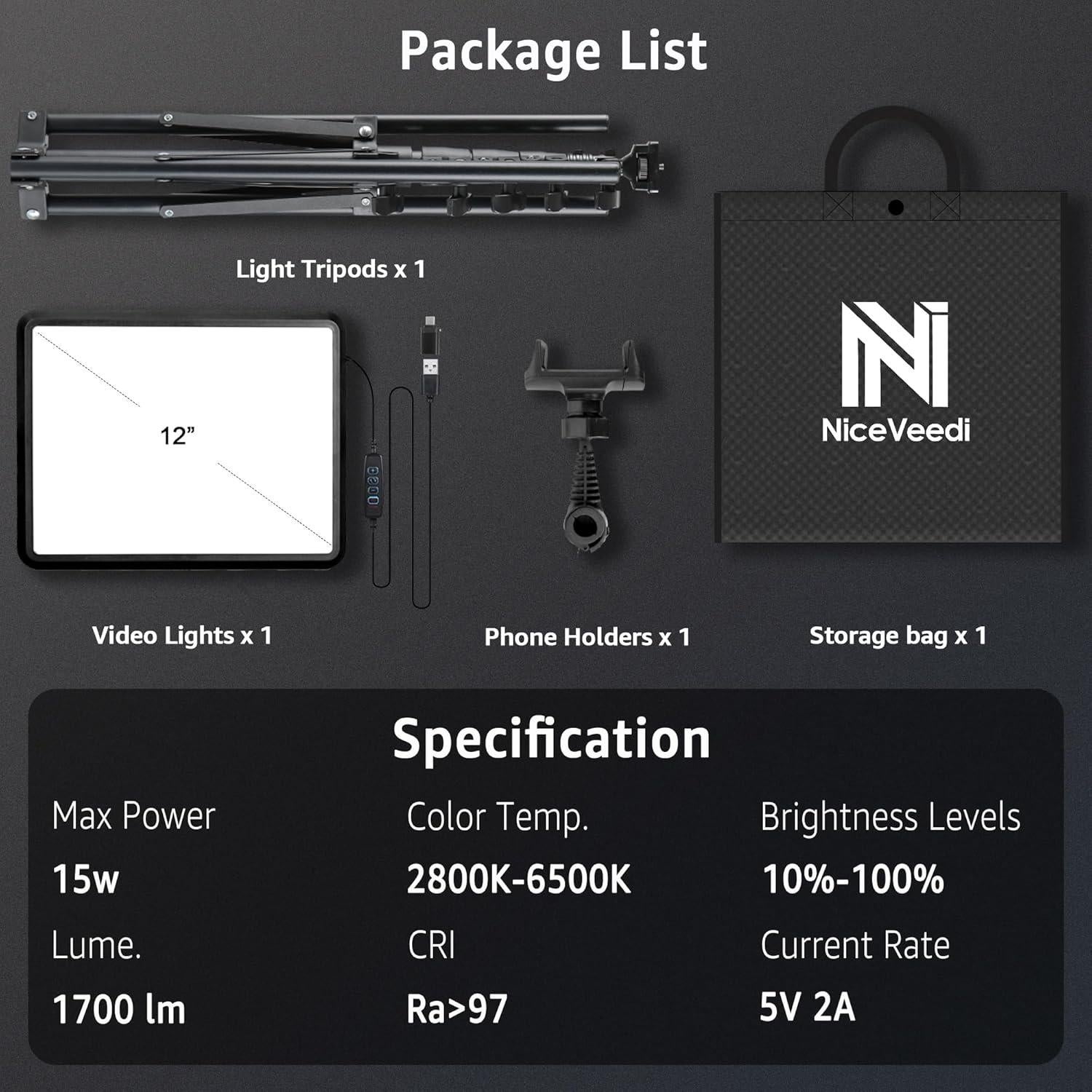 Kit de Iluminación LED NiceVeedi 2800-6500K con Trípode