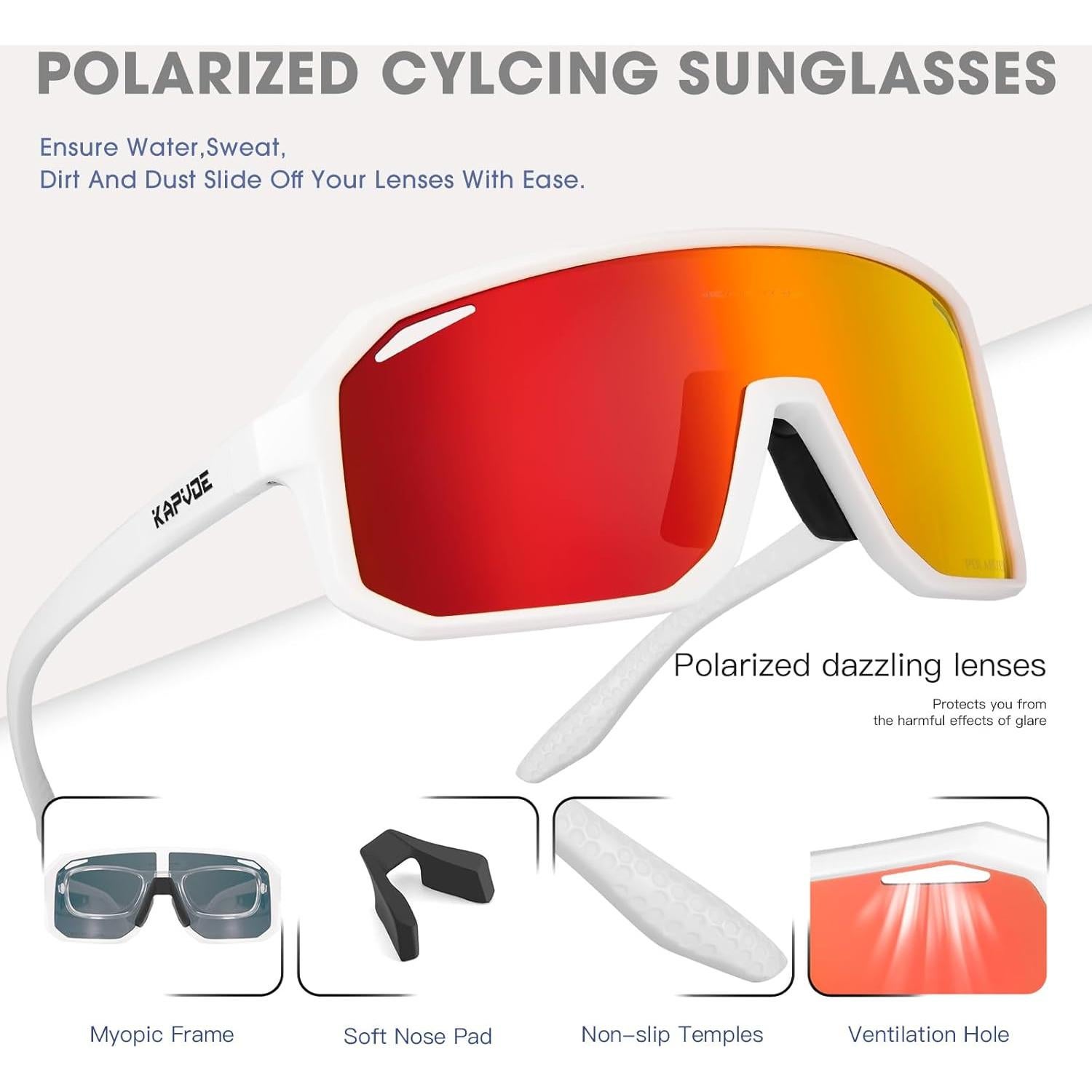 Gafas de Ciclismo KAPVOE Polarizadas UV400 para Adultos