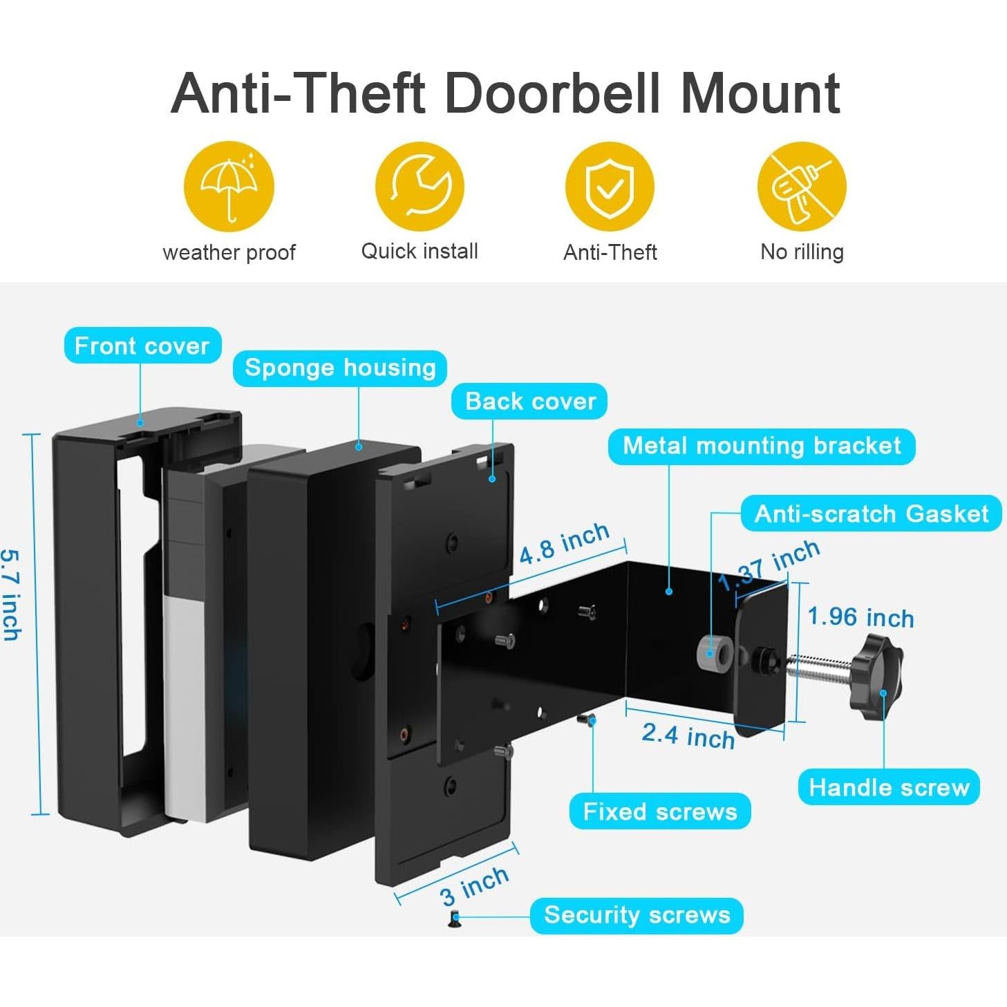 Soporte de Timbre Antirrobo AOZTSUN para Video 2/3/3 Plus/4