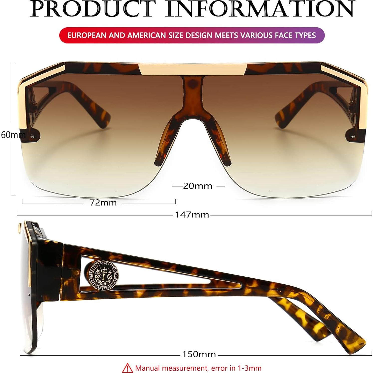 AIEYEZO Gafas de sol cuadradas grandes con lente plana