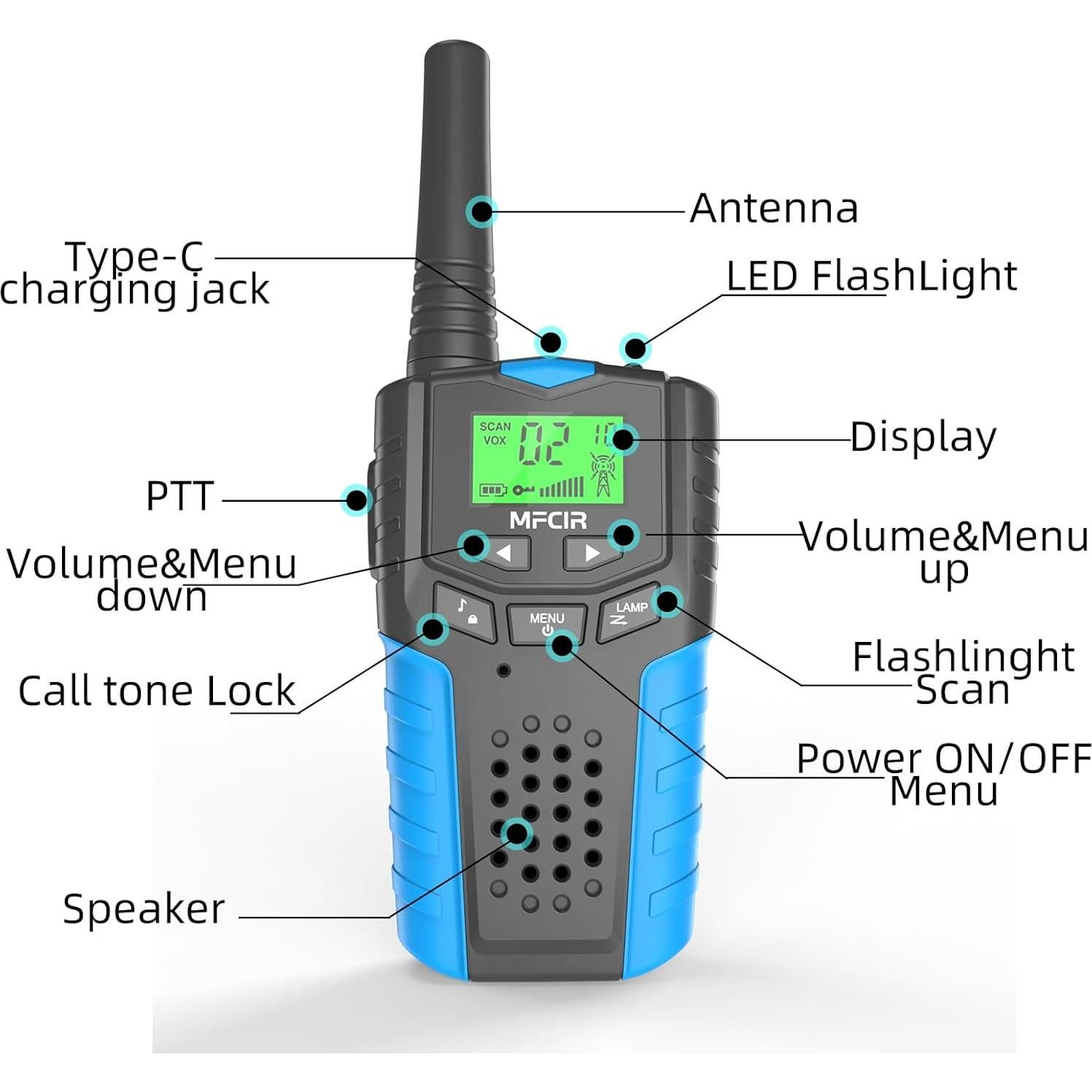 Walkie Talkies Recargables Niños 4,83 km 22 Canales