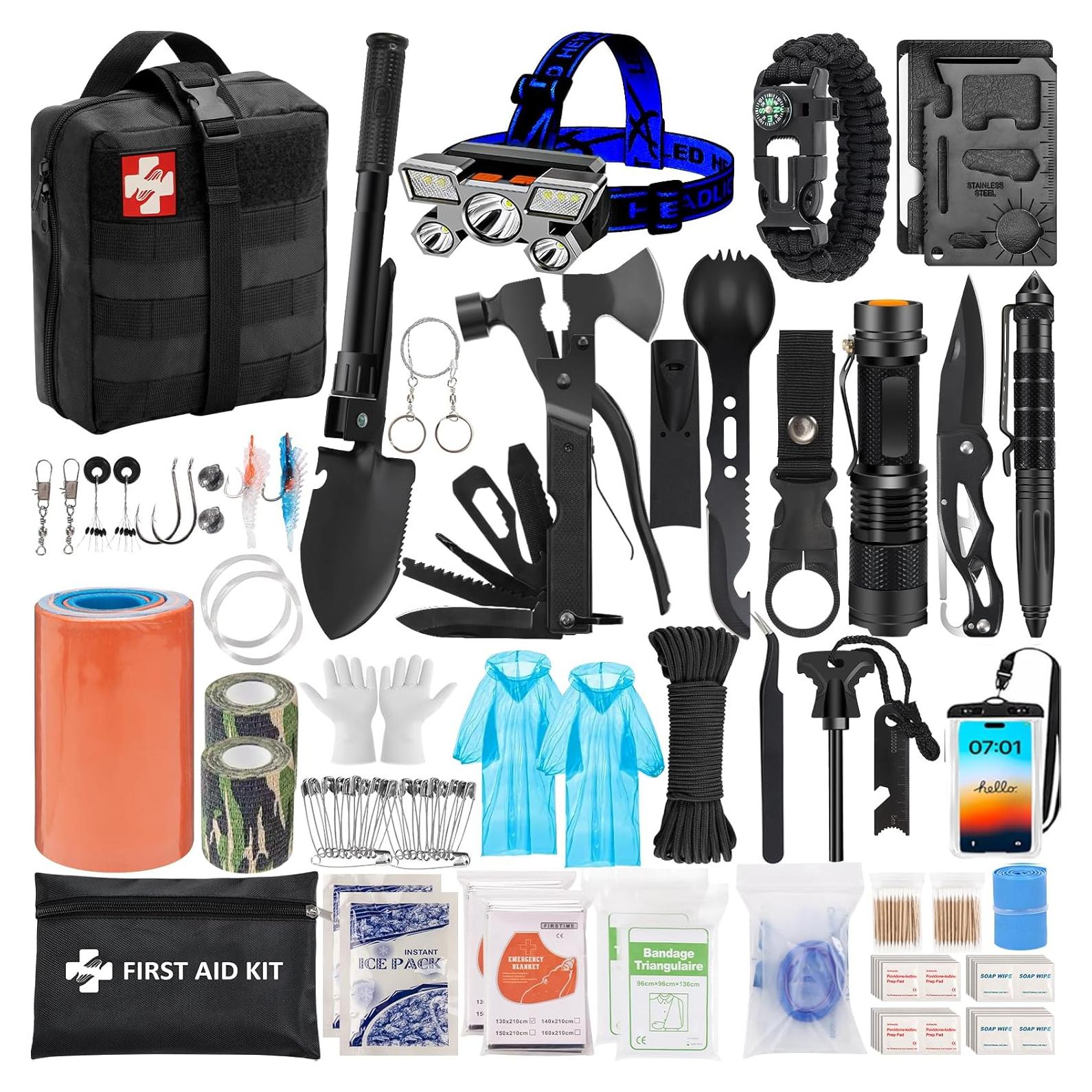 Kit de Supervivencia 142 en 1 GPUSFAK con Primeros Auxilios Negro