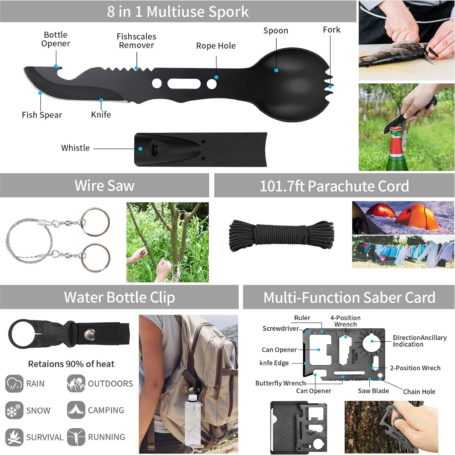 Kit de Supervivencia 142 en 1 GPUSFAK con Primeros Auxilios Negro