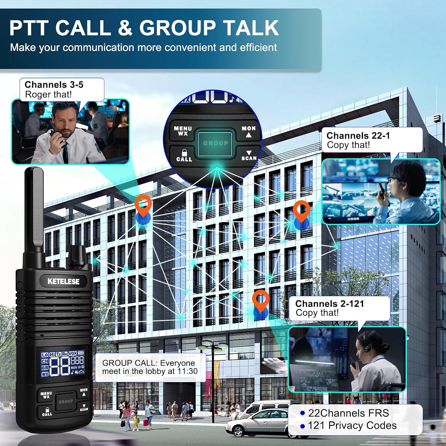 Walkie Talkies KETELESE T1 FRS 6 Unidades Recargables USB-C