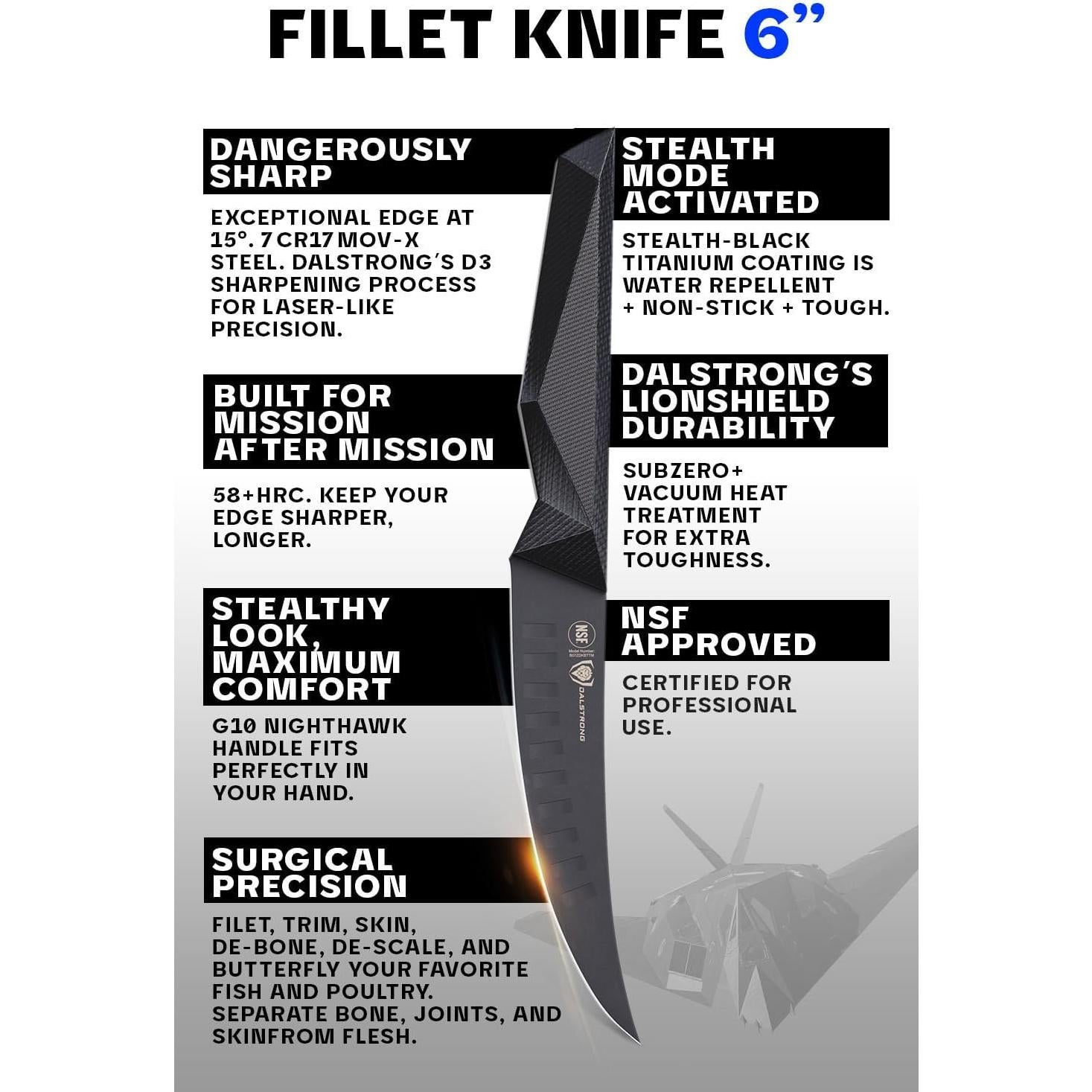 Cuchillo de Filete Dalstrong 15 cm Serie Shadow Black Acero 7CR17MOV-X