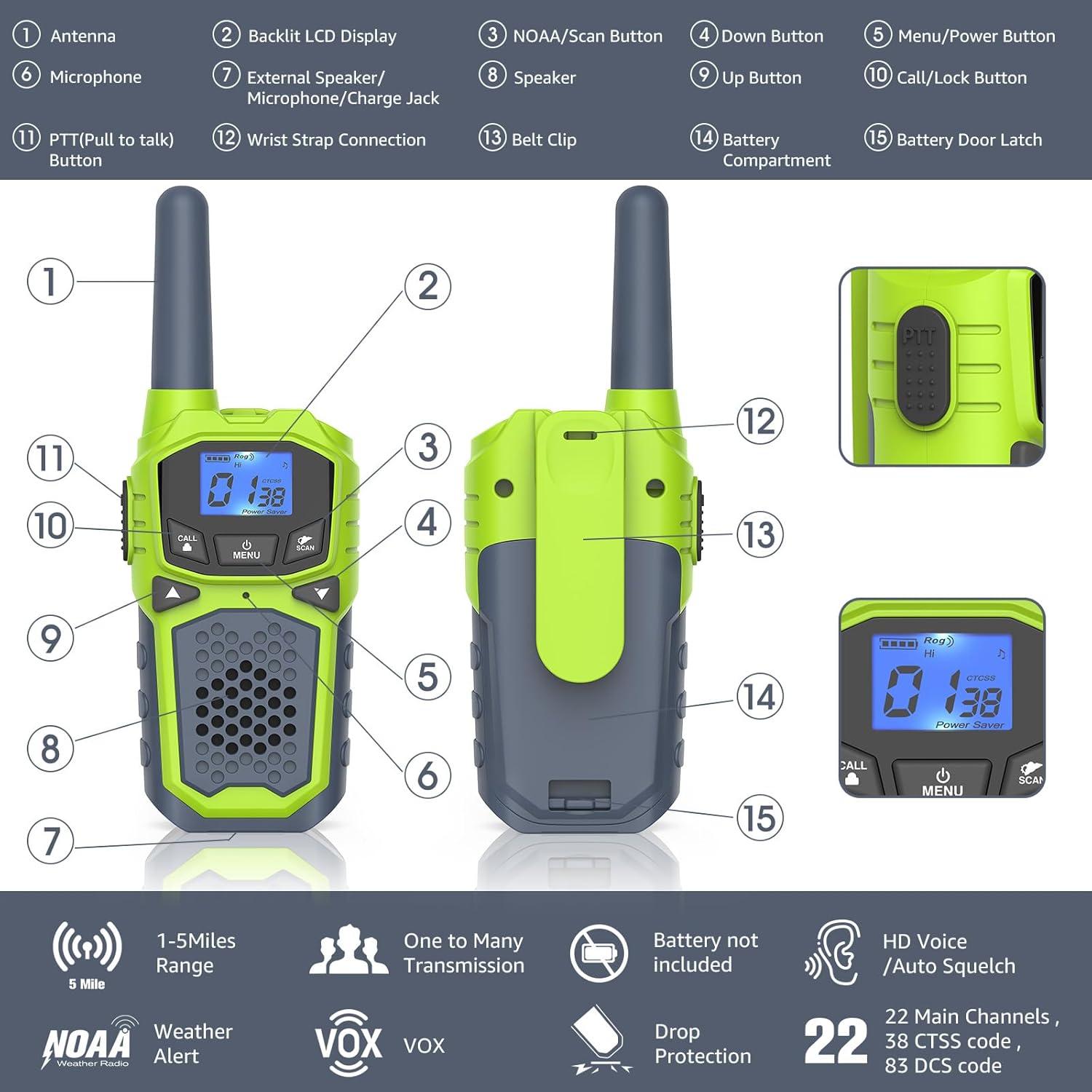 Walkie Talkies WokTok 2 Paquetes Verde Claro 22 Canales