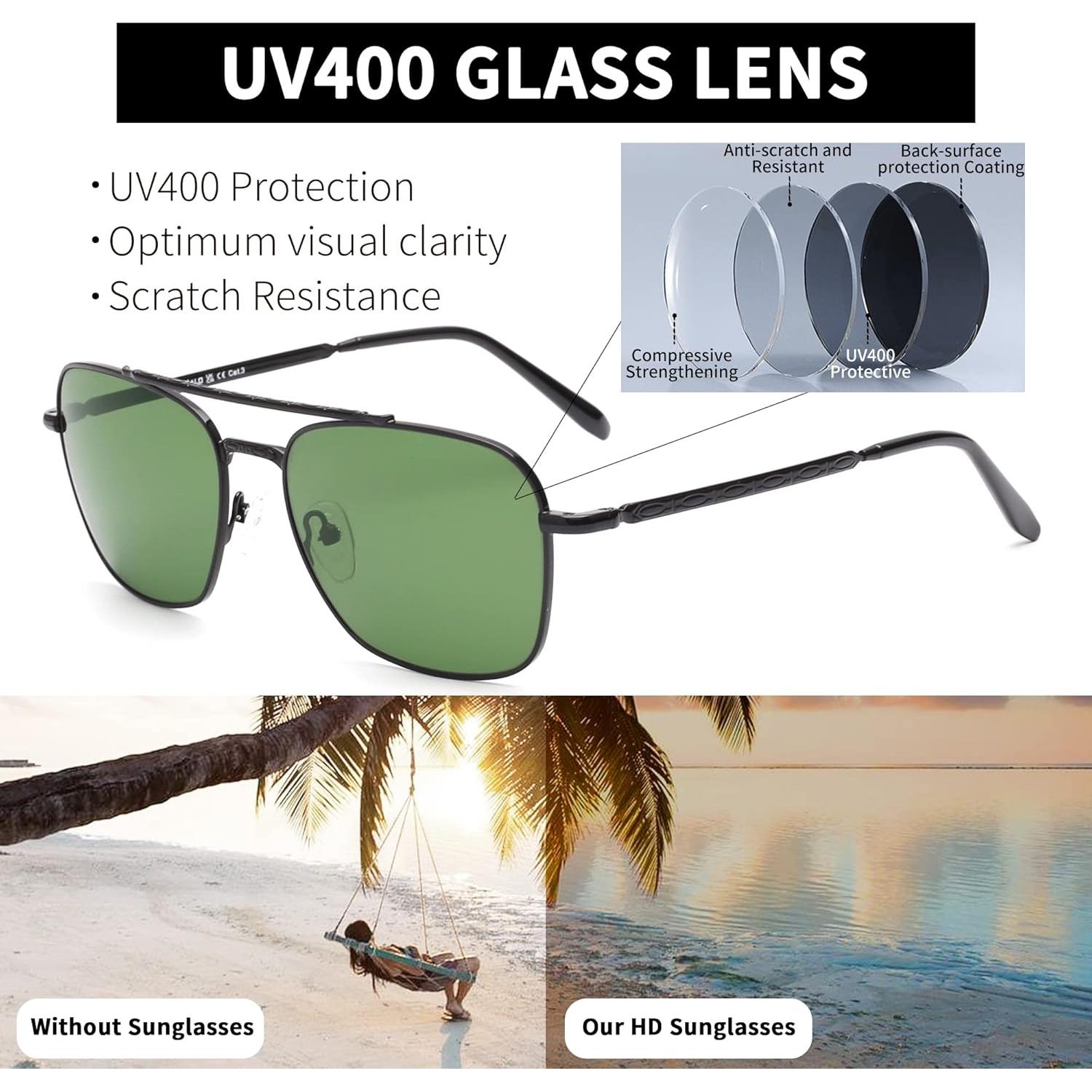 Gafas de Sol Cuadradas Aviador JIM HALO Lentes de Vidrio