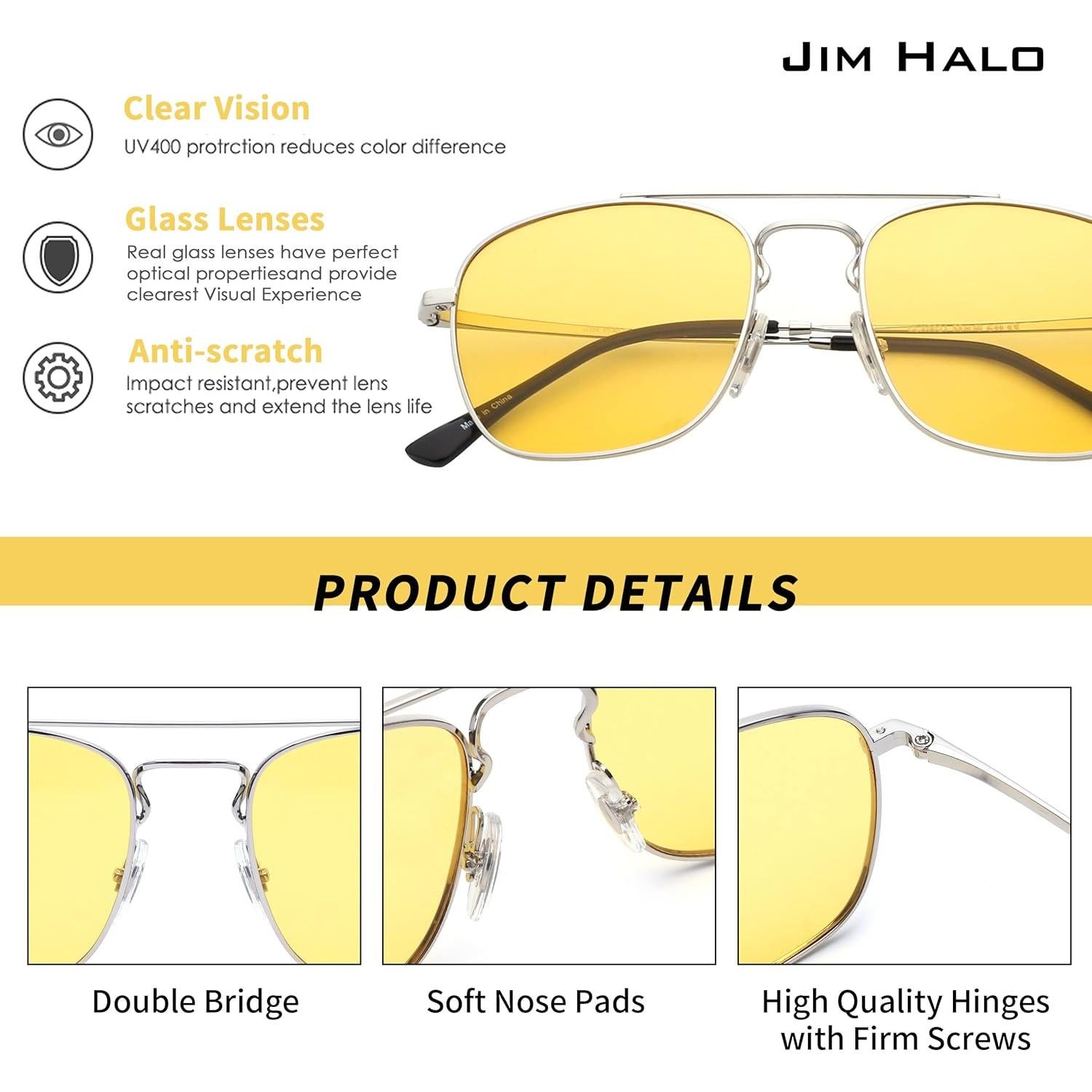 Gafas de Sol Aviador JIM HALO Lentes Amarillos Polarizados