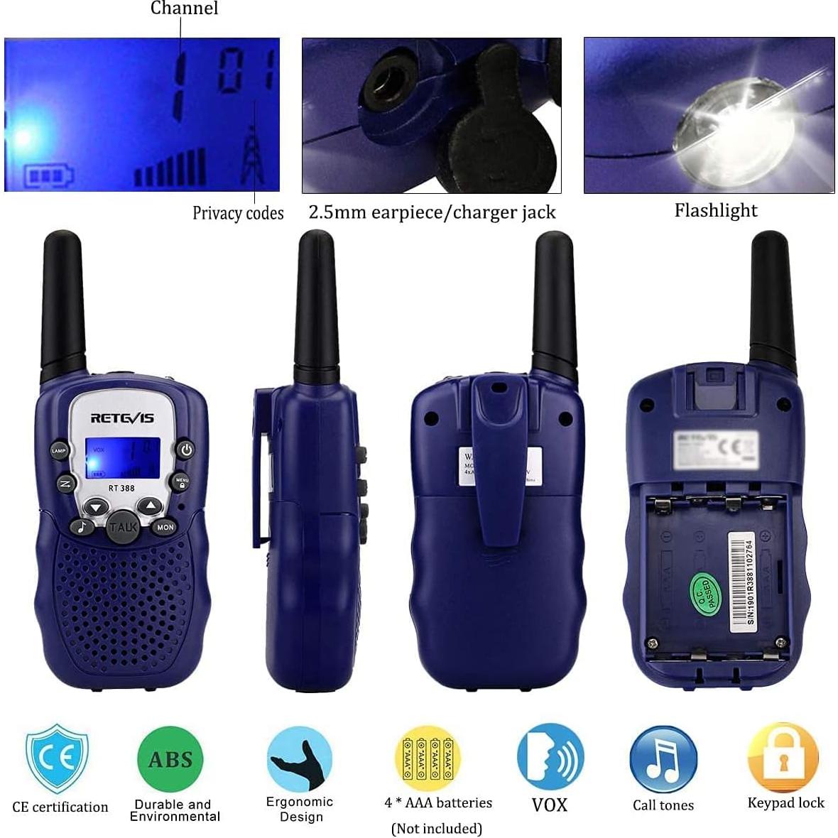 Walkie Talkies Retevis RT388 para Niños 2 Vías Azul