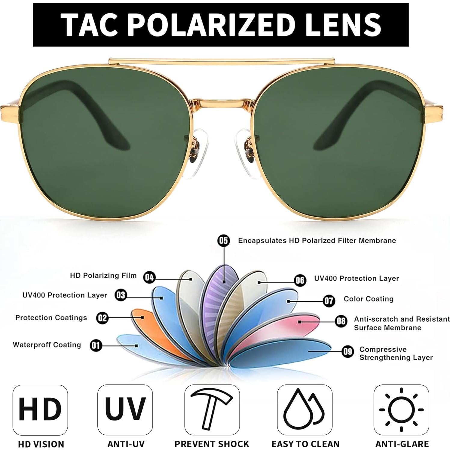 Gafas de Sol Aviador JIM HALO Lentes Verde Polarizado