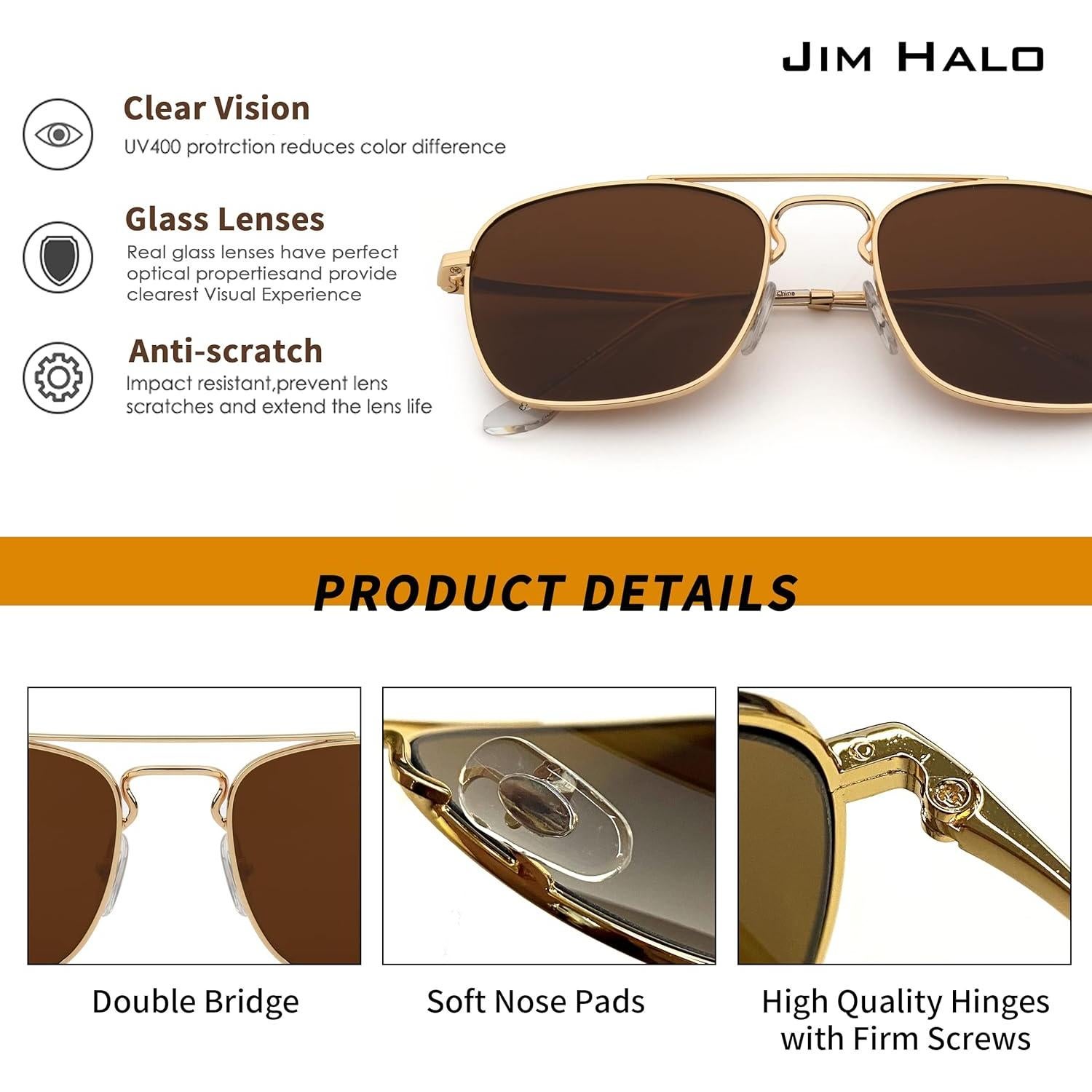 Gafas de Sol Aviador JIM HALO Montura Dorada Lente Marrón