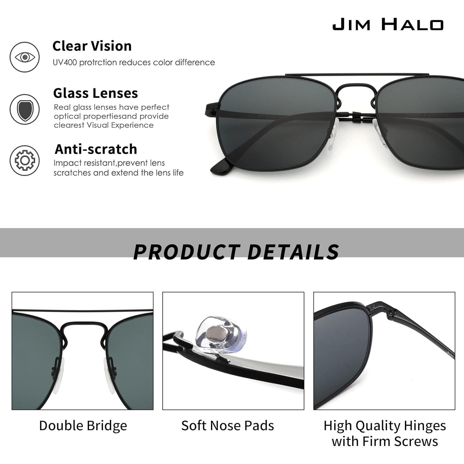 Gafas de Sol Aviador Jim Halo Metal con Lentes de Vidrio