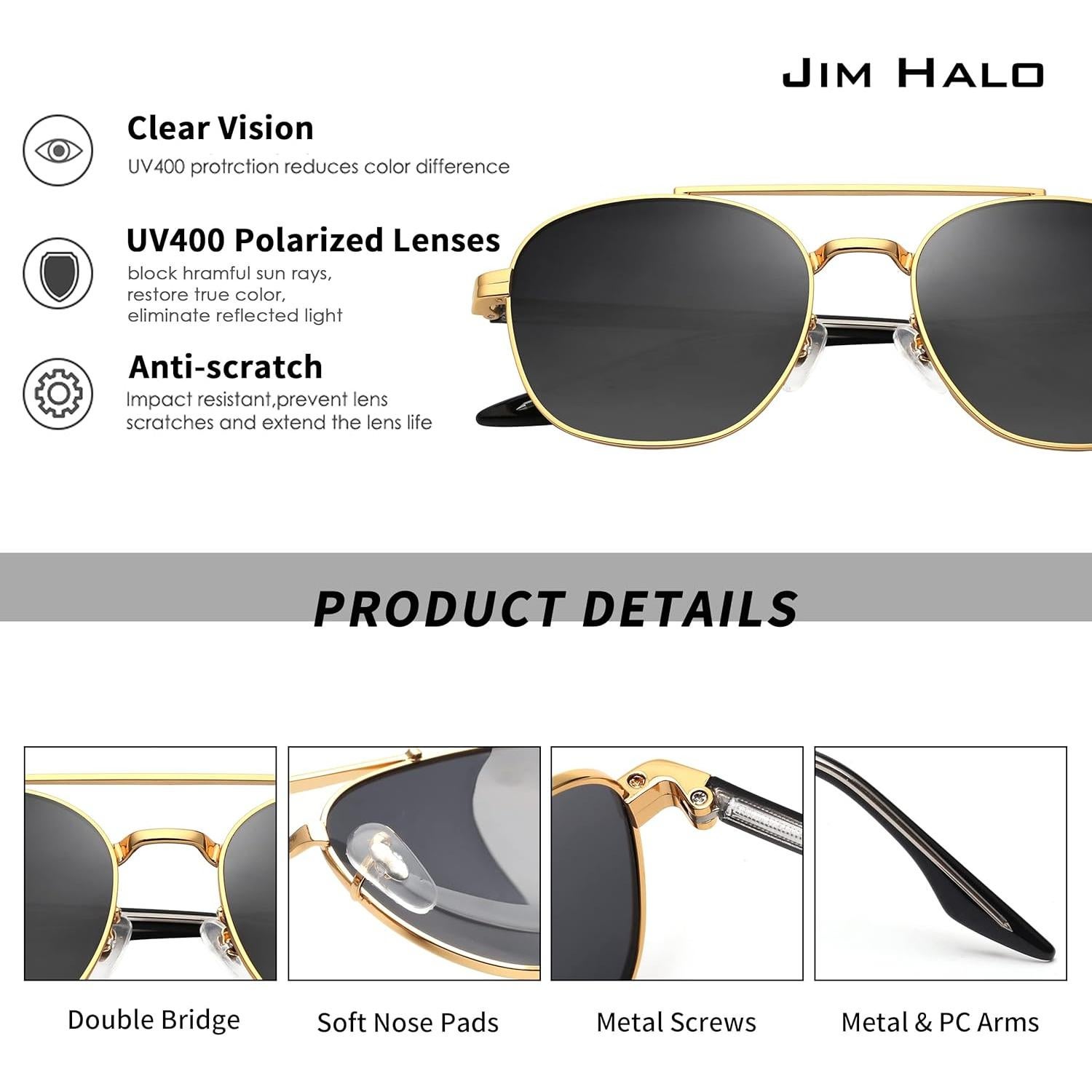Gafas de Sol Aviador JIM HALO Lentes de Vidrio Polarizados