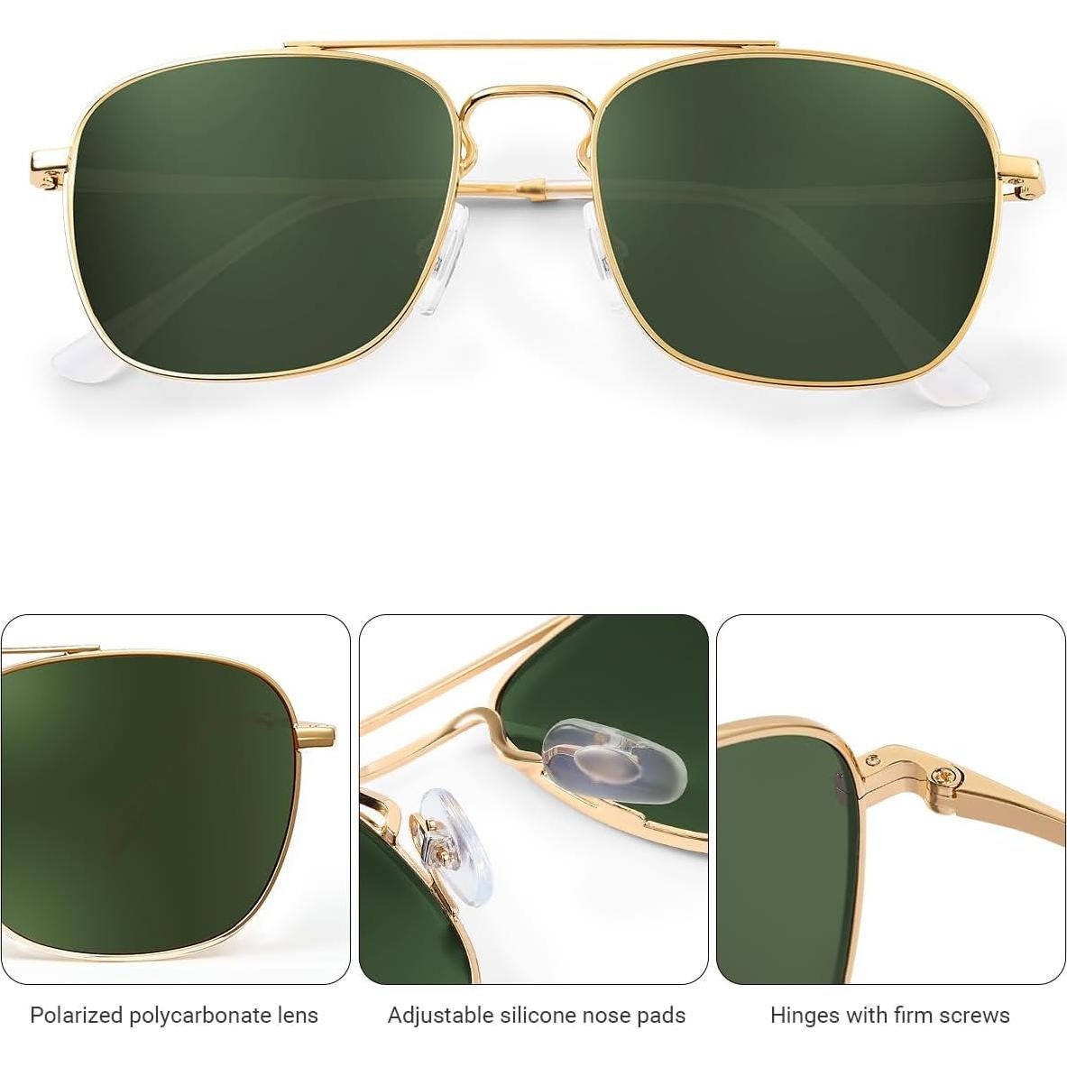 Gafas de Sol Aviador JIM HALO Montura Dorada Lente Verde