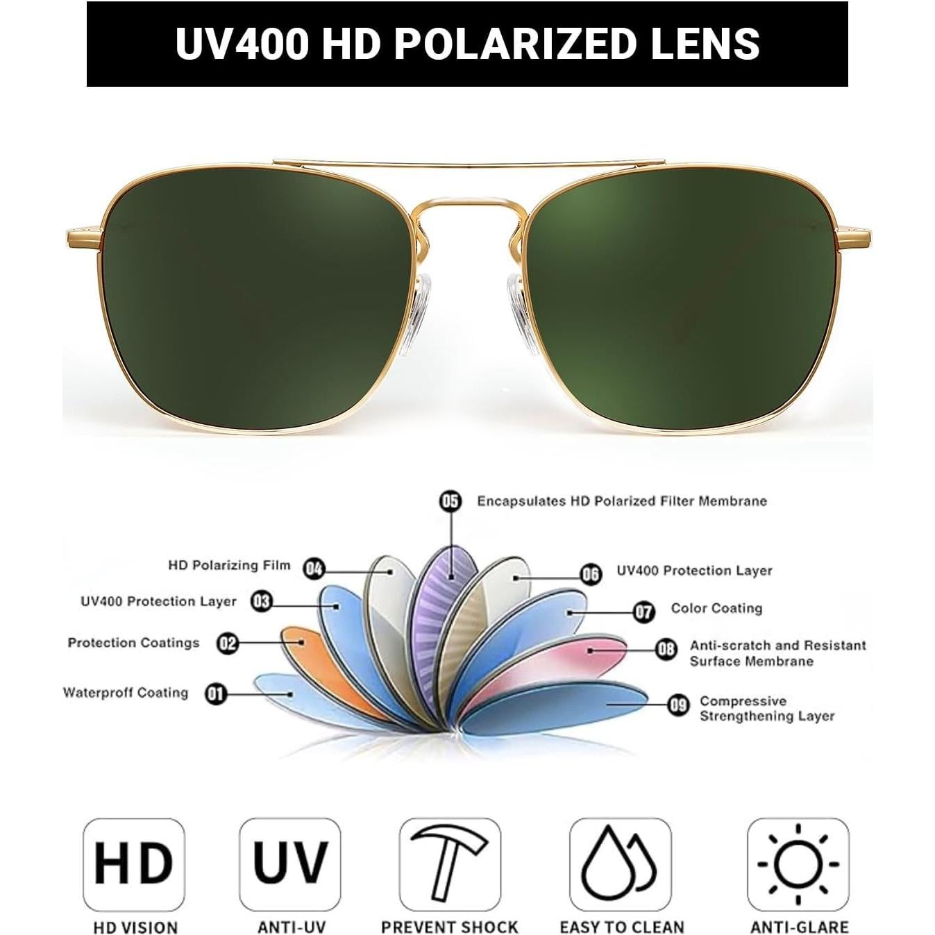 Gafas de Sol Aviador JIM HALO Montura Dorada Lente Verde