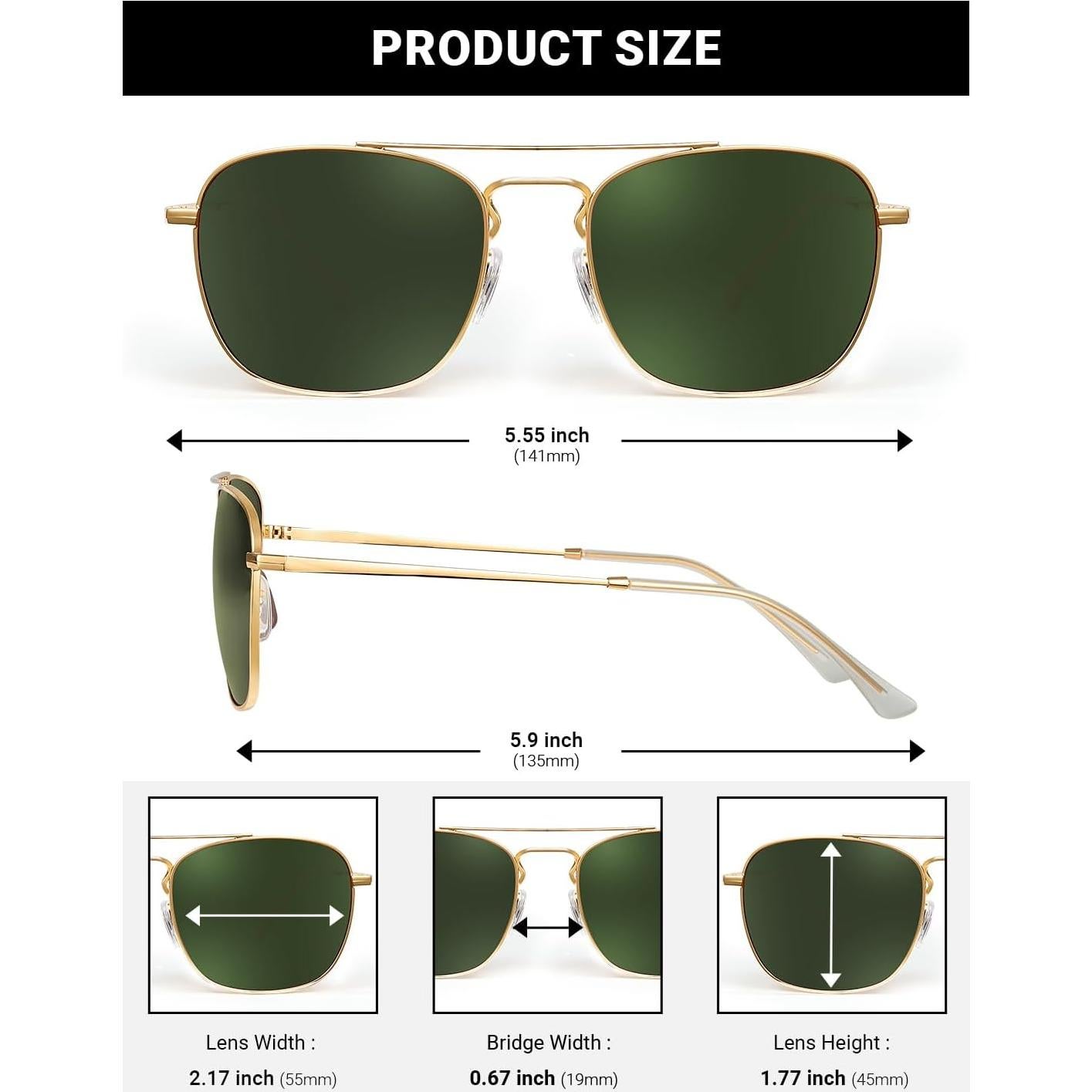 Gafas de Sol Aviador JIM HALO Montura Dorada Lente Verde