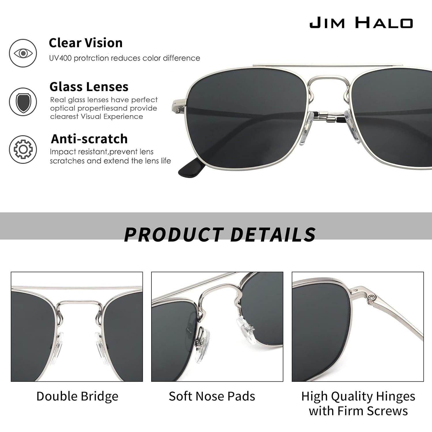 Gafas de Sol Aviador Jim Halo Metal con Lentes de Vidrio