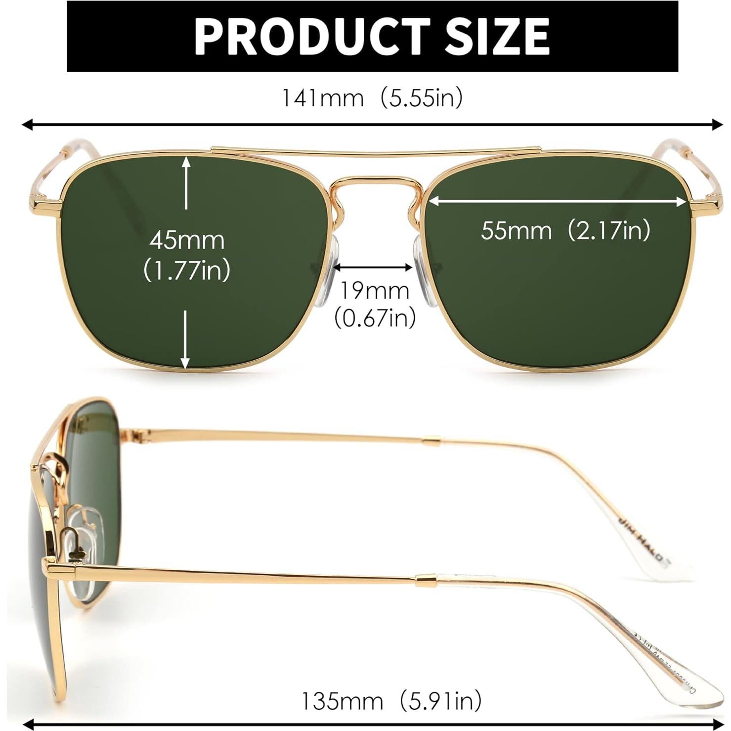 Gafas de Sol Aviador JIM HALO Montura Dorada Lente Verde