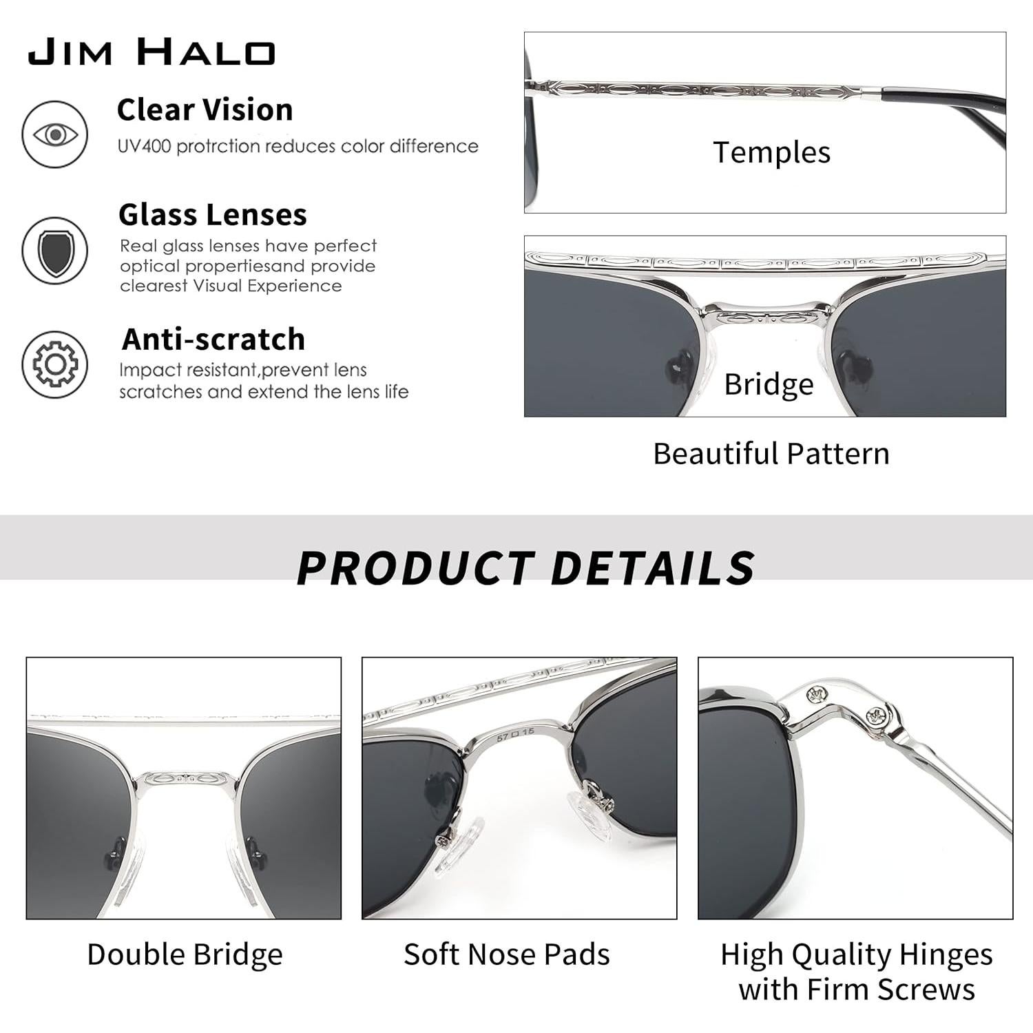 Gafas de Sol Aviador JIM HALO Lentes de Vidrio UV