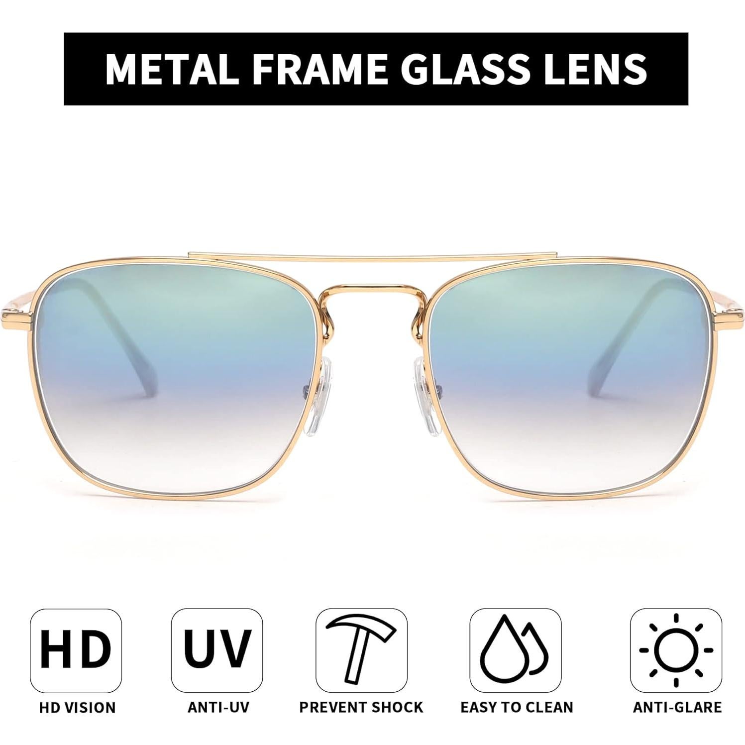 Gafas de Sol Cuadradas JIM HALO Lentes de Vidrio UV400