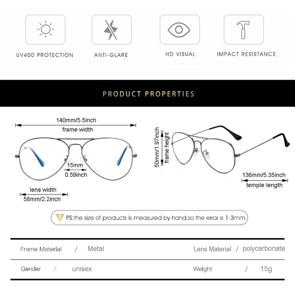 Gafas de Aviador Gleyemor GL5020 con Lentes Anti Luz Azul