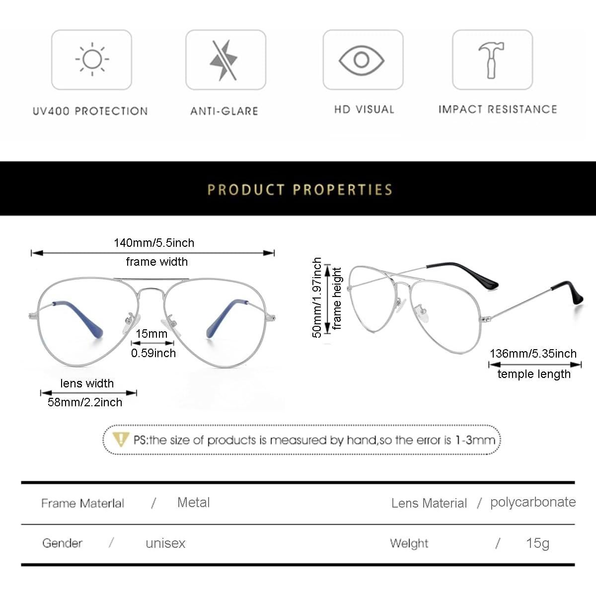 Gafas Aviador Gleyemor GL5020 Anti Luz Azul Unisex