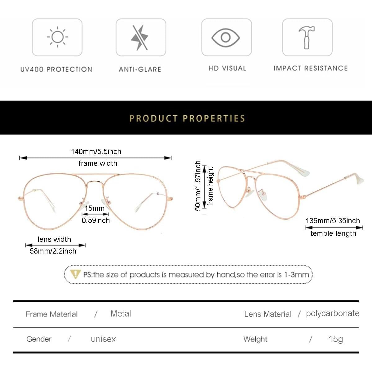 Gafas de Aviador Gleyemor GL5020 Oro Rosa Lentes Anti Luz Azul