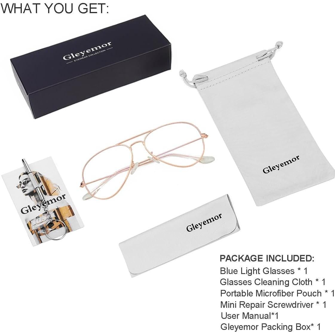 Gafas de Aviador Gleyemor GL5020 Oro Rosa Lentes Anti Luz Azul