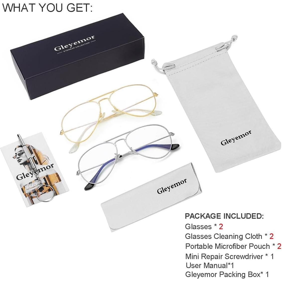 Gafas Aviador Gleyemor Anti Luz Azul Unisex 58mm