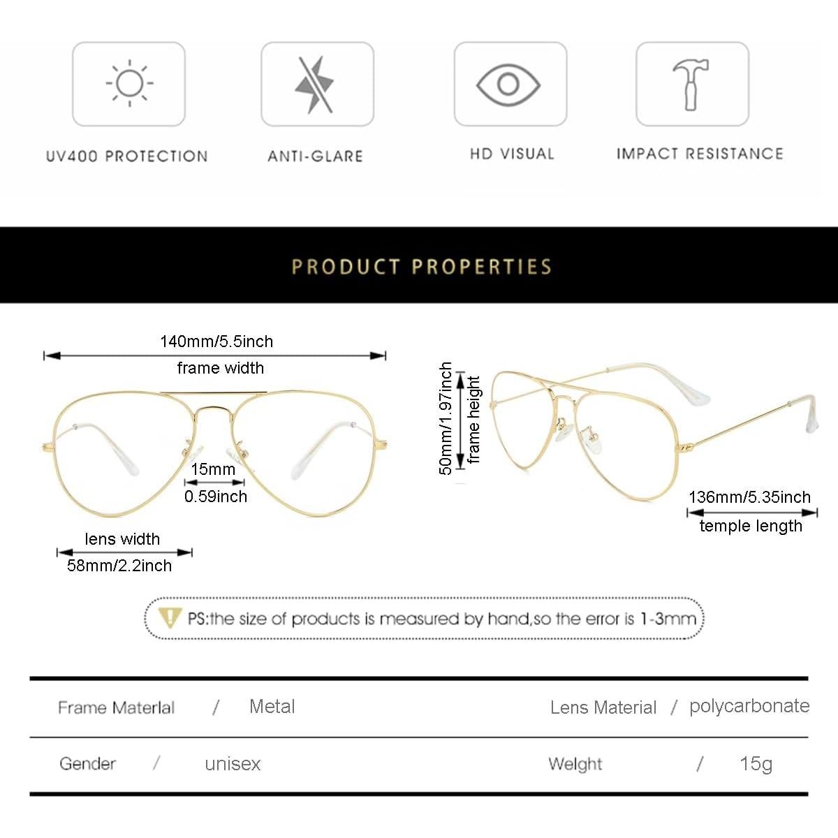 Gafas Aviador Gleyemor Anti Luz Azul Unisex 58mm