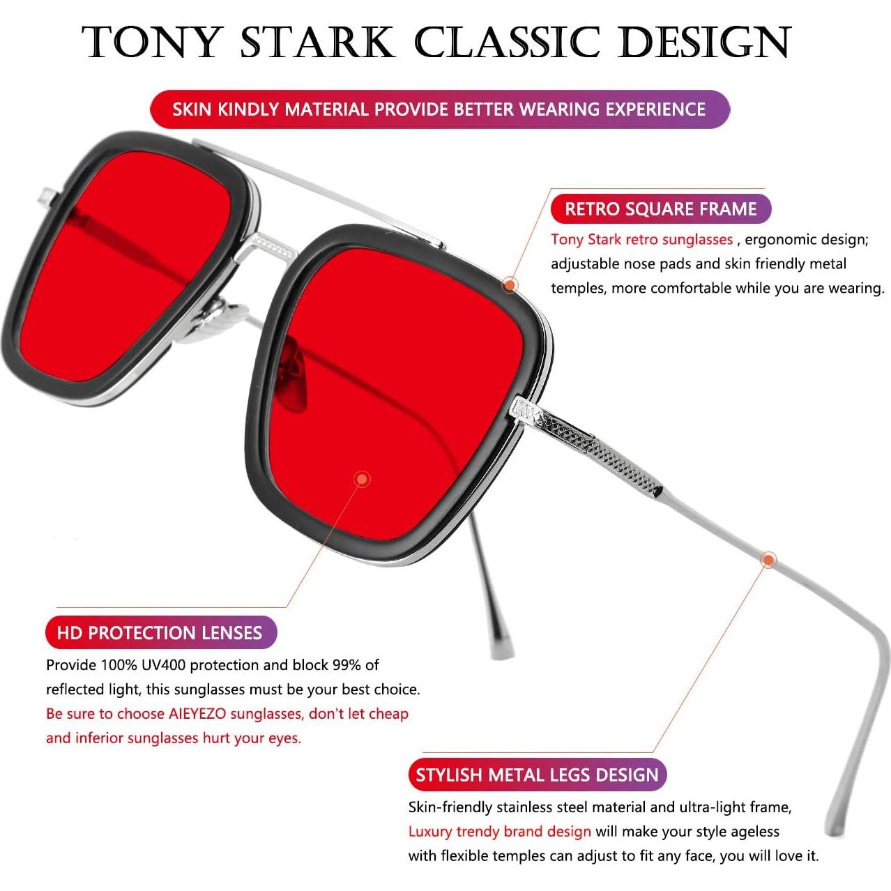 Gafas de sol AIEYEZO Tony Stark Cuadradas Metal UV 100%