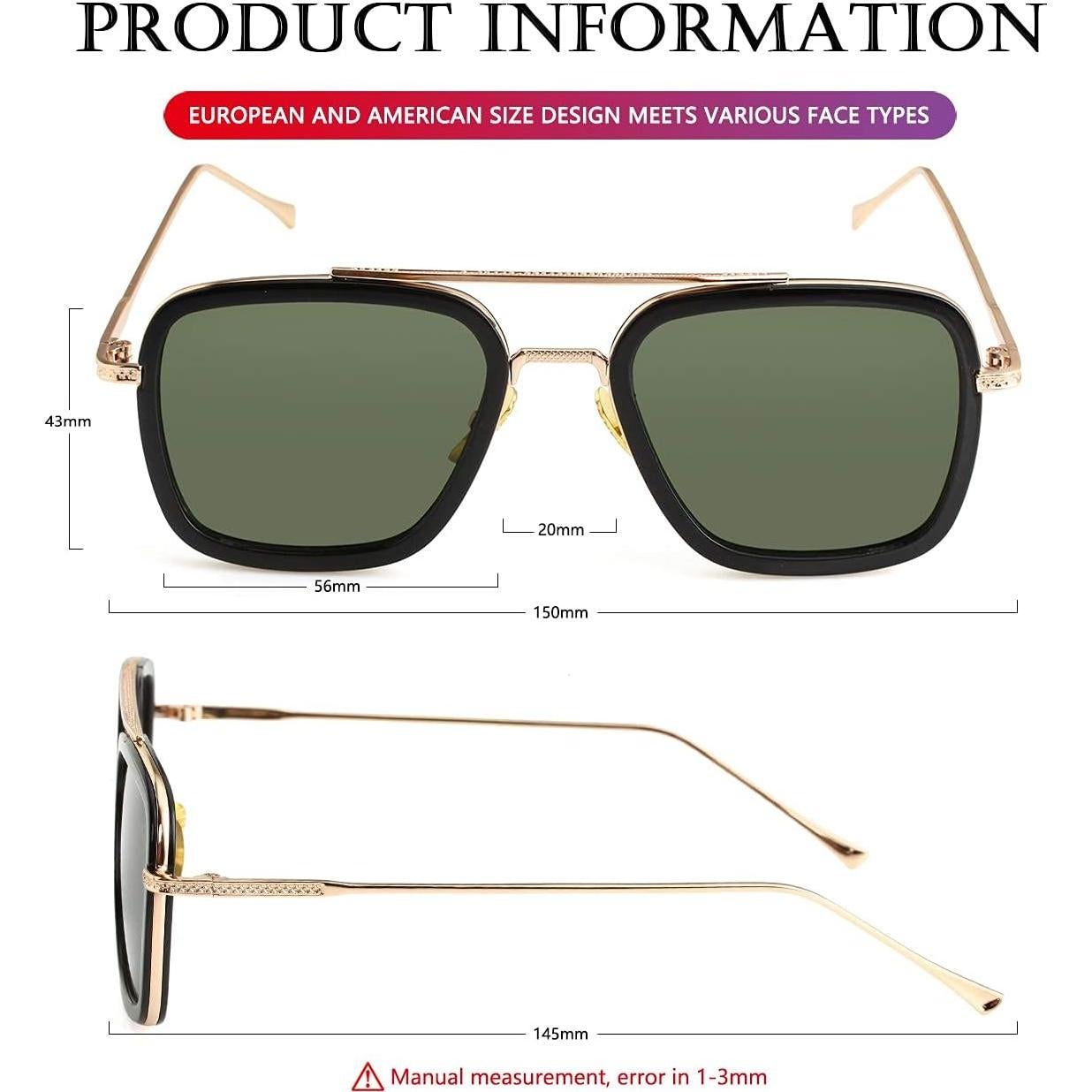 Gafas de sol AIEYEZO Tony Stark Cuadradas UV 100% Oro/Negro