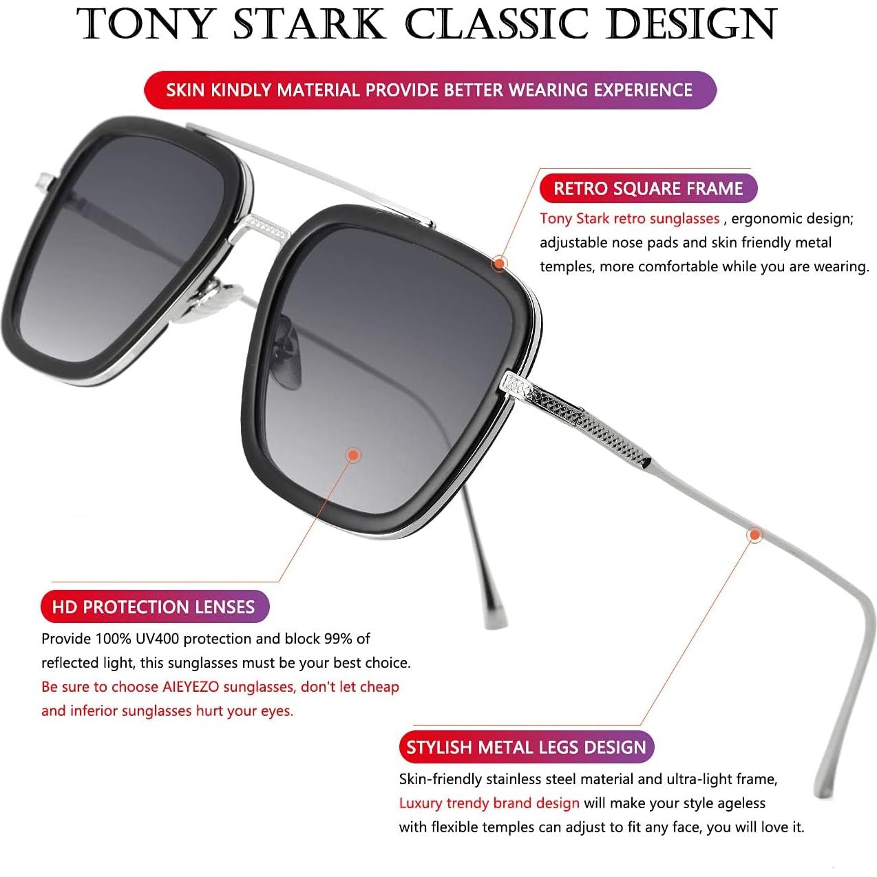 Gafas de sol AIEYEZO Tony Stark Cuadradas UV 100%