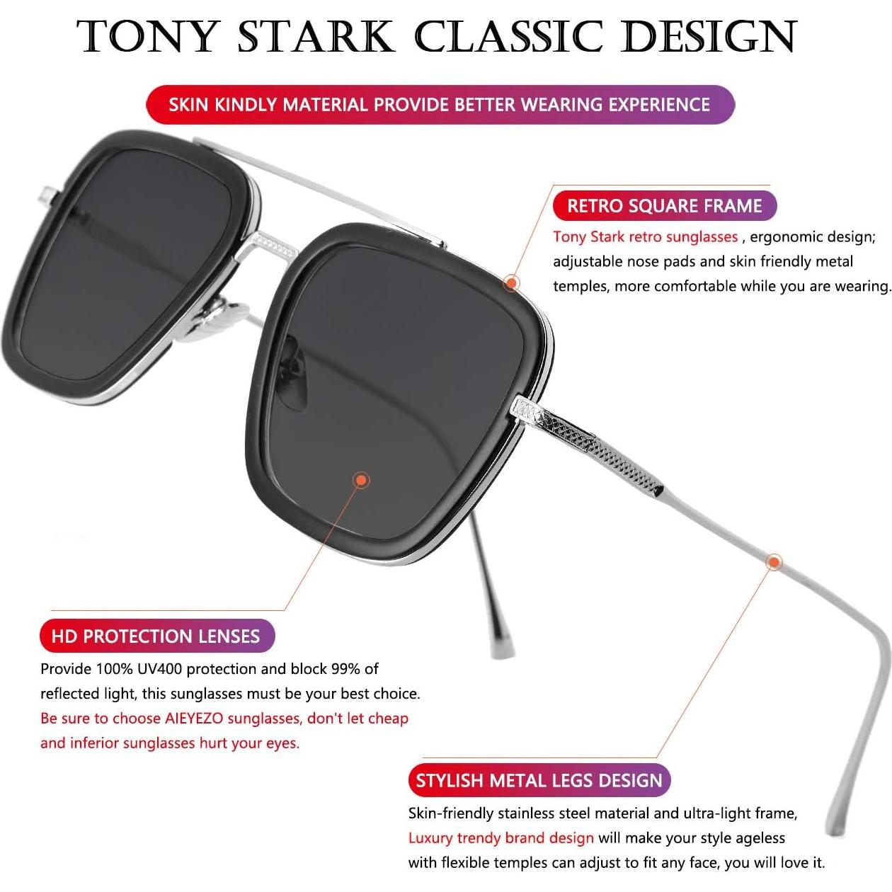 Gafas de Sol AIEYEZO Tony Stark Cuadradas UV 100%