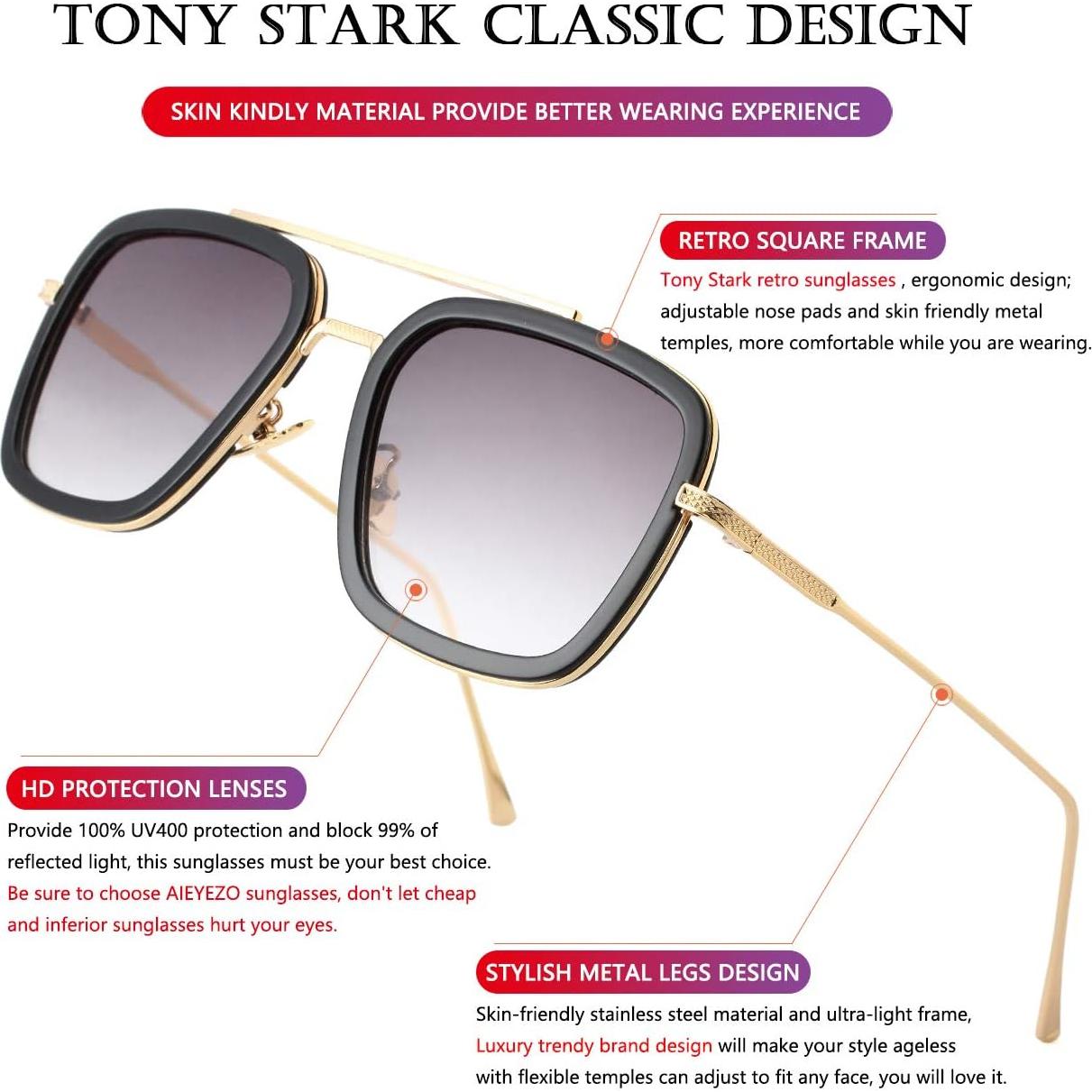 Gafas de sol AIEYEZO Tony Stark Cuadradas UV 100%
