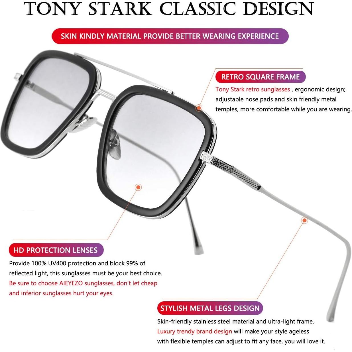 Gafas de sol AIEYEZO Tony Stark Cuadradas UV 100%