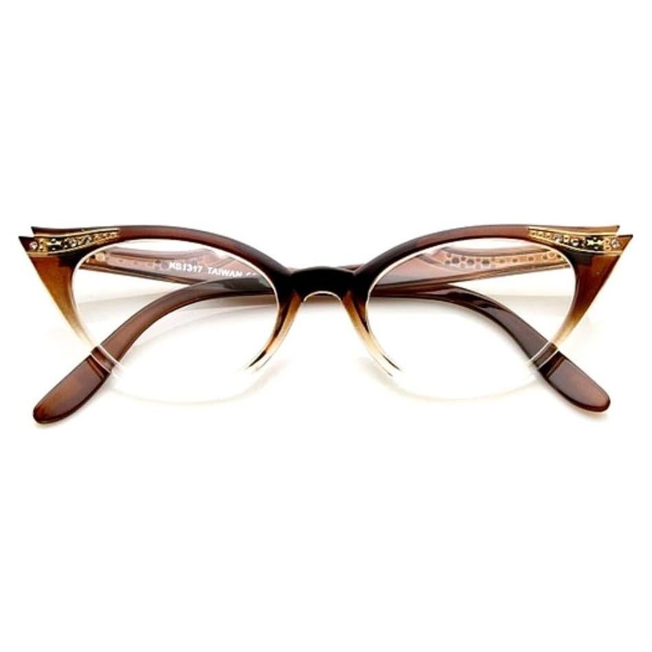 Gafas de ojo de gato transparentes 80s con strass Marrón