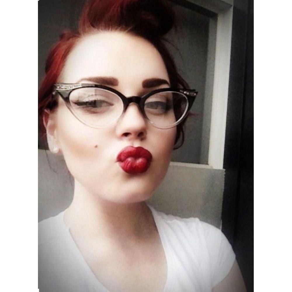 Gafas de ojo de gato transparentes 80s con strass Marrón