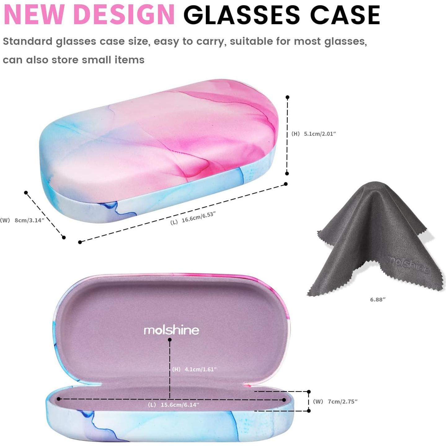 Funda Dura Molshine para Gafas de Sol Rosa Pálido 15.6x7cm