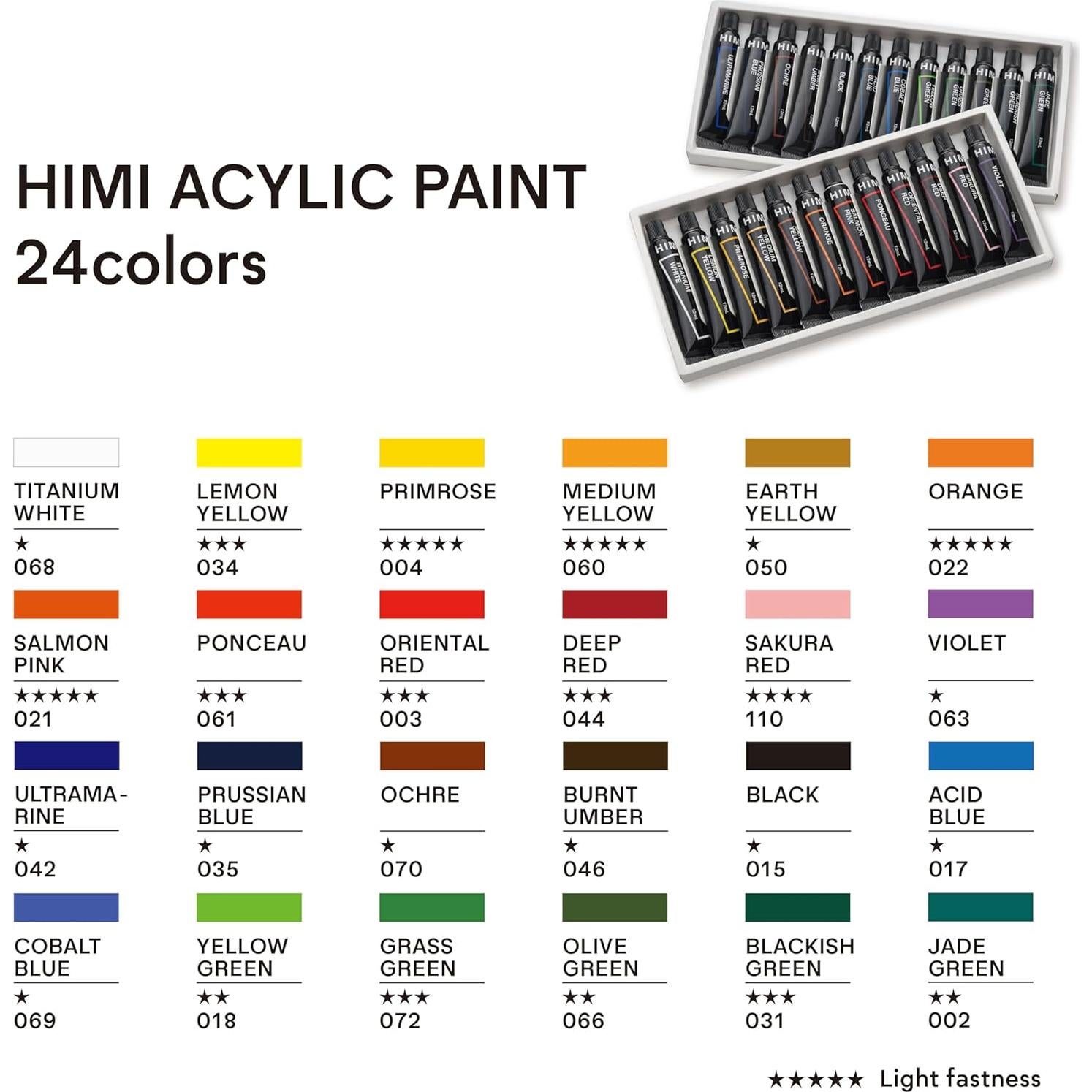 Tuberías de Pintura Acrílica HIMI 24 Colores 12ml No Tóxica