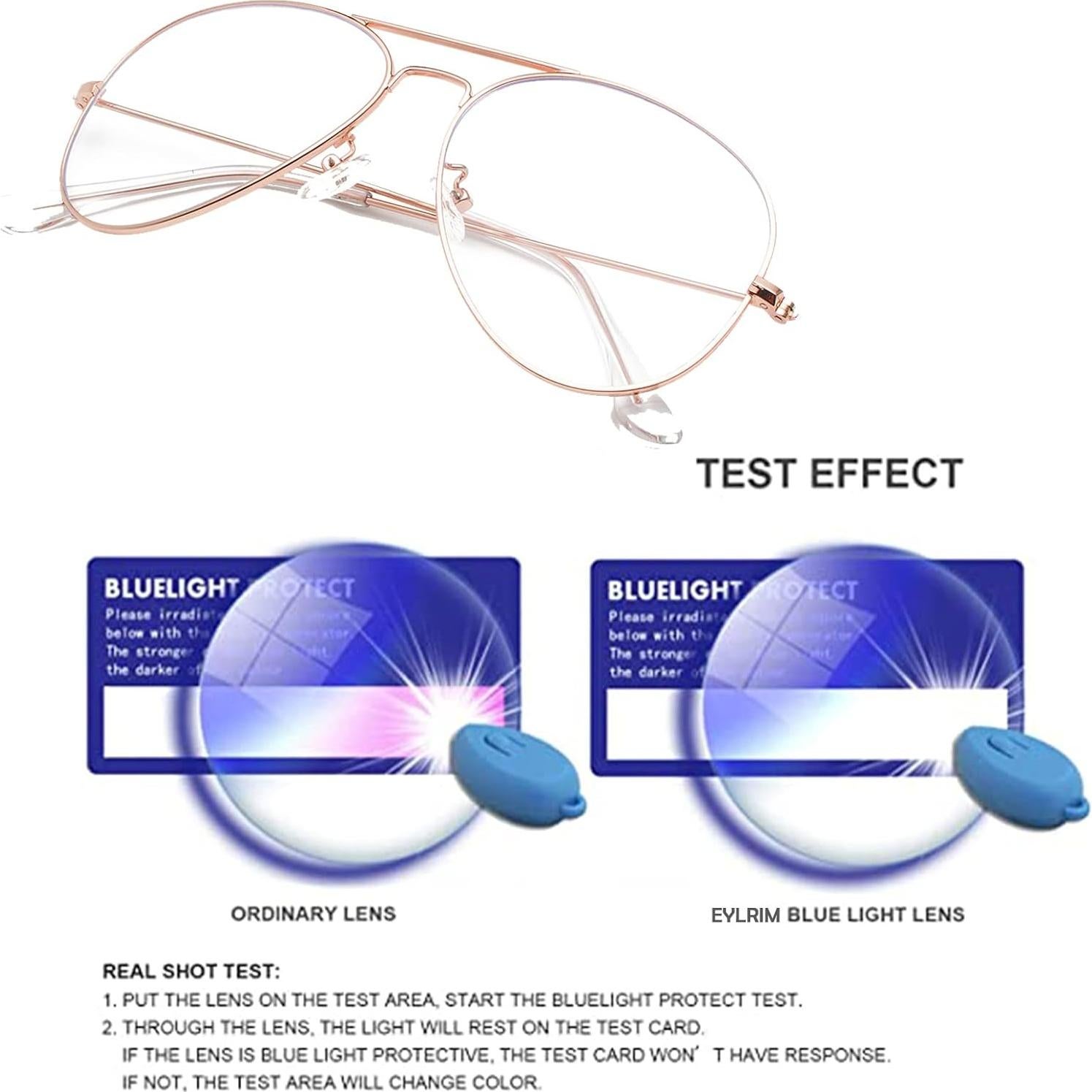 Gafas de Aviador EYLRIM Anti Luz Azul Unisex Oro Rosa