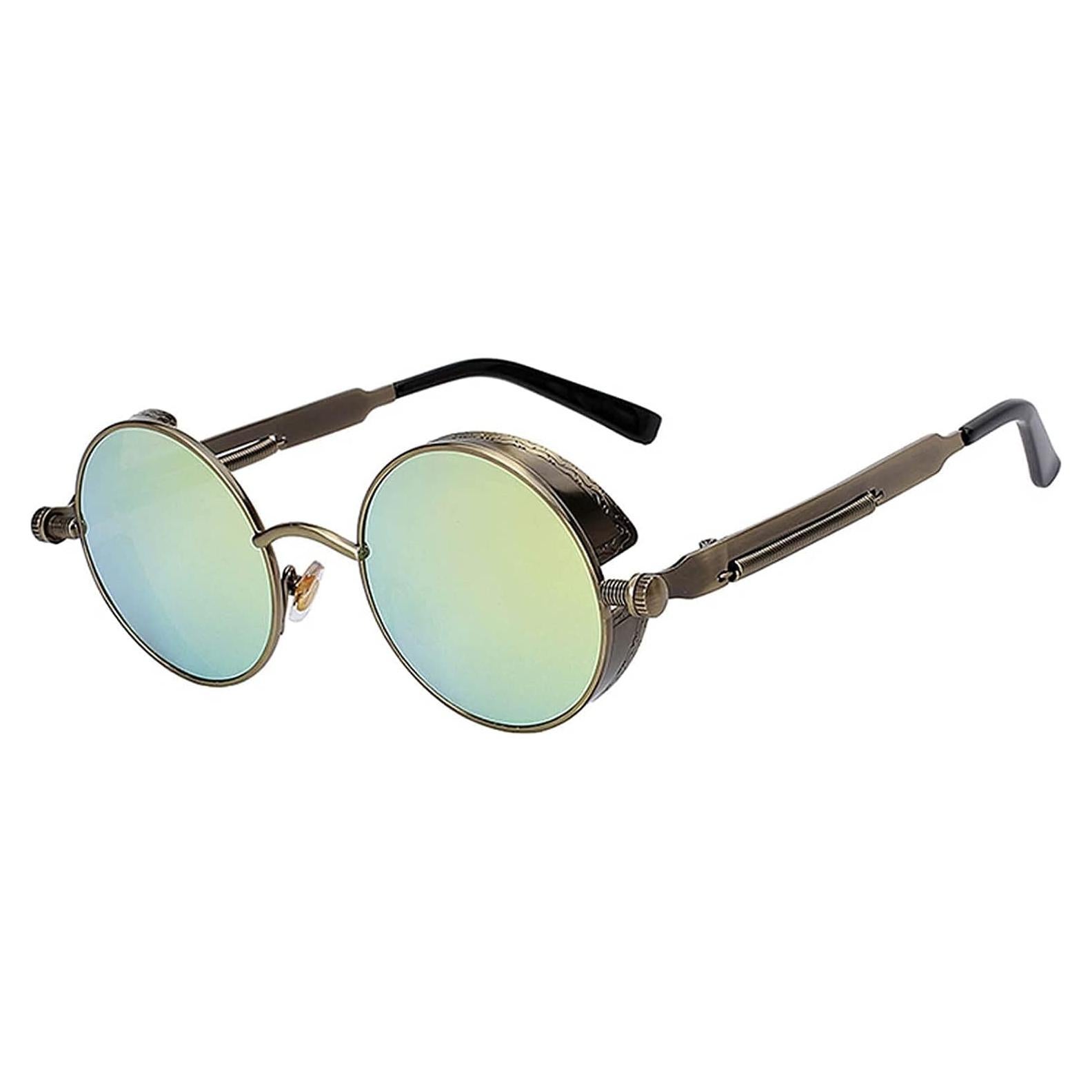 Gafas de sol redondas metalizadas estilo steampunk con lentes UV400