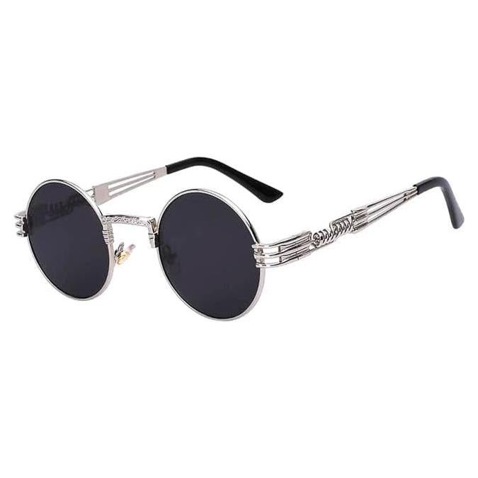 Gafas de sol redondas Steampunk Metal UV400 Plata Ahumado