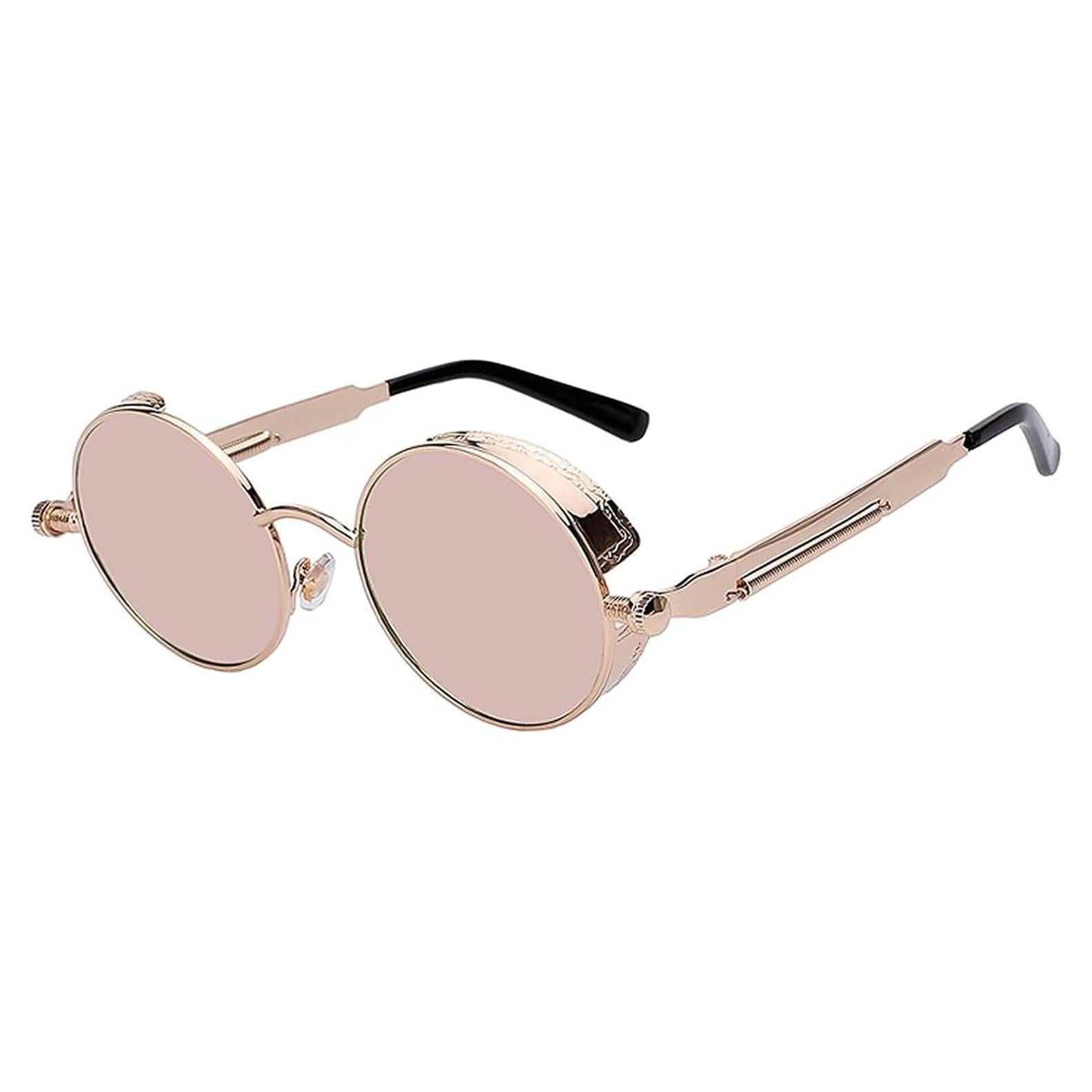 Gafas de sol redondas Steampunk doradas con lentes espejados