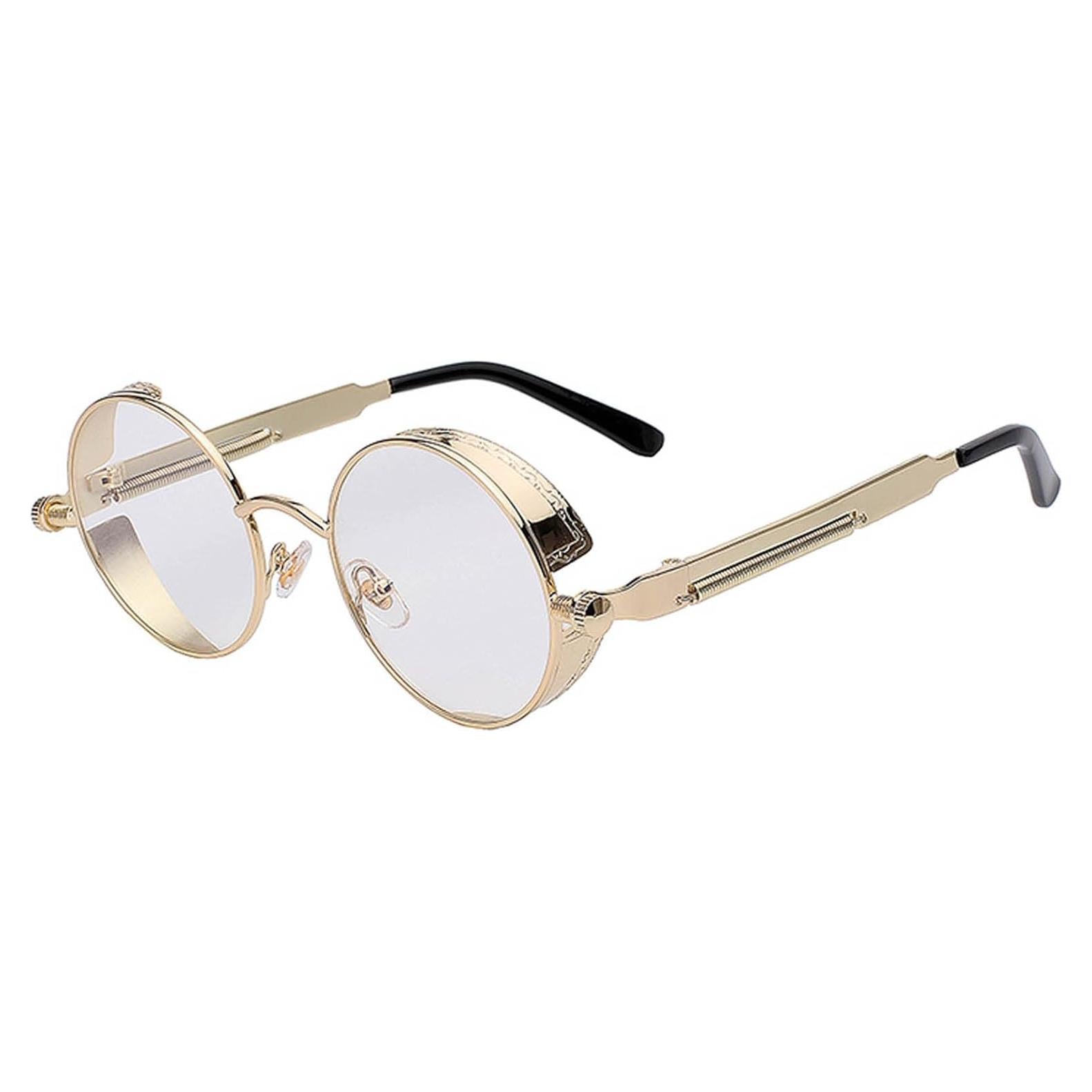 Gafas de sol redondas Steampunk doradas con UV400