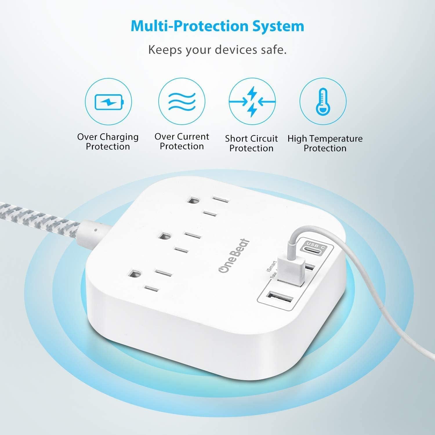 Regleta One Beat 3 Salidas AC y 4 Puertos USB Carga Rápida