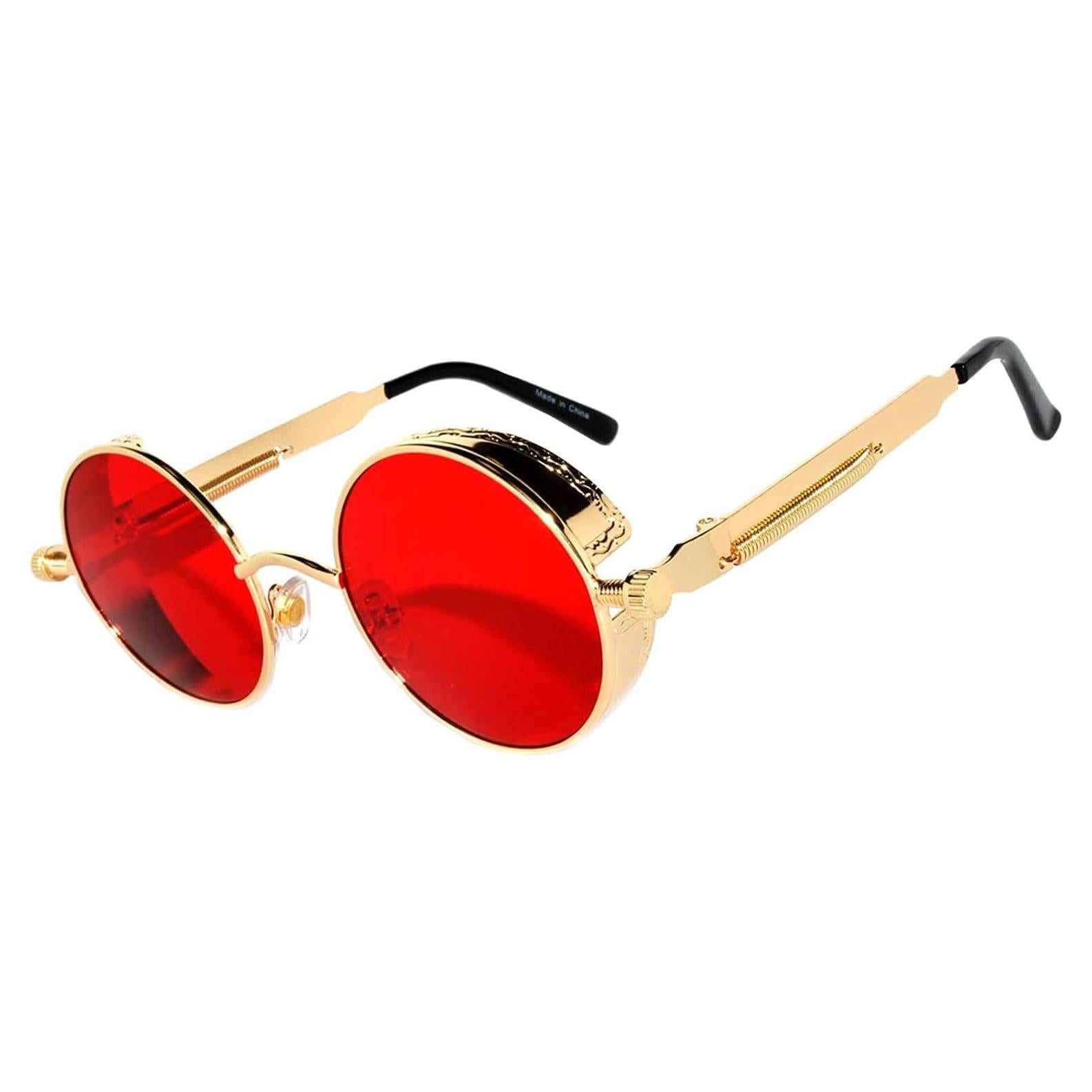 Gafas de sol redondas de metal gótico UV400 doradas