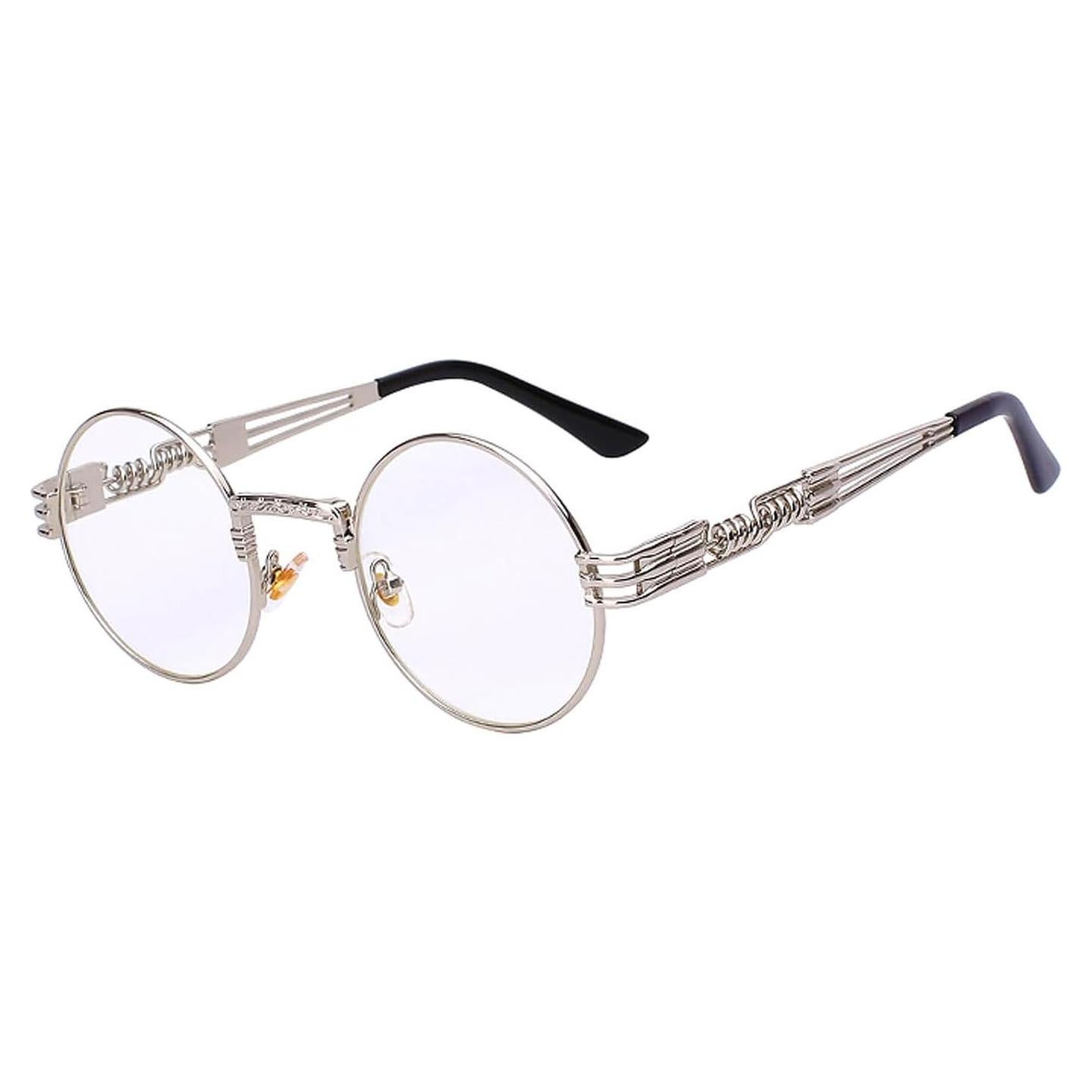 Gafas de sol redondas Steampunk Metal UV400 Plata