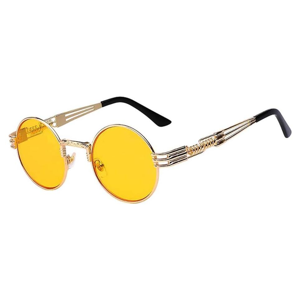 Gafas de sol redondas Steampunk Metal UV400 Dorado